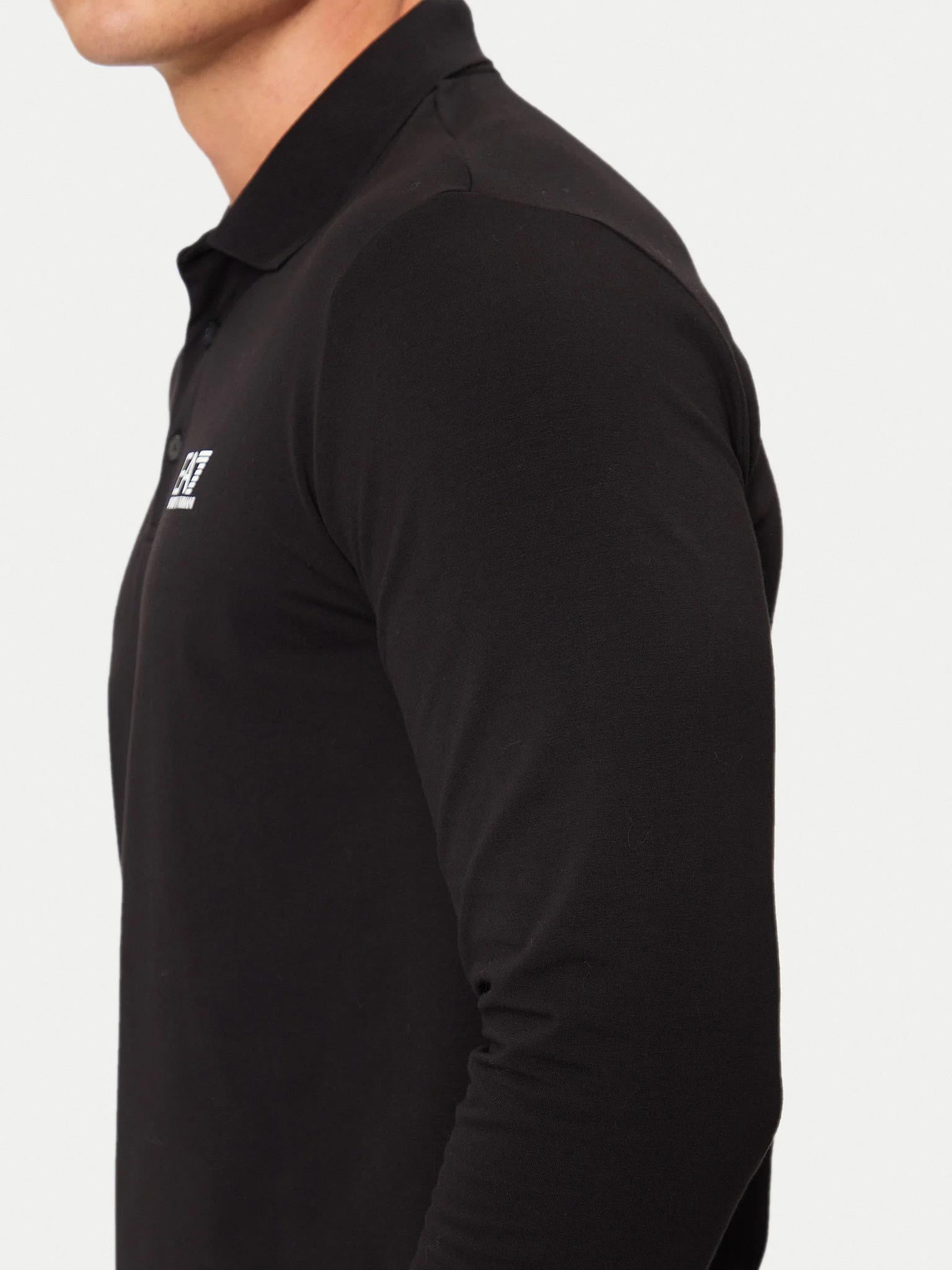 EA7 Ea7 Erkek Pamuklu Uzun Kol Dokuma Günlük Kullanım Siyah1 Polo Yaka T-Shirt 8NPF15 PJVQZ-1200