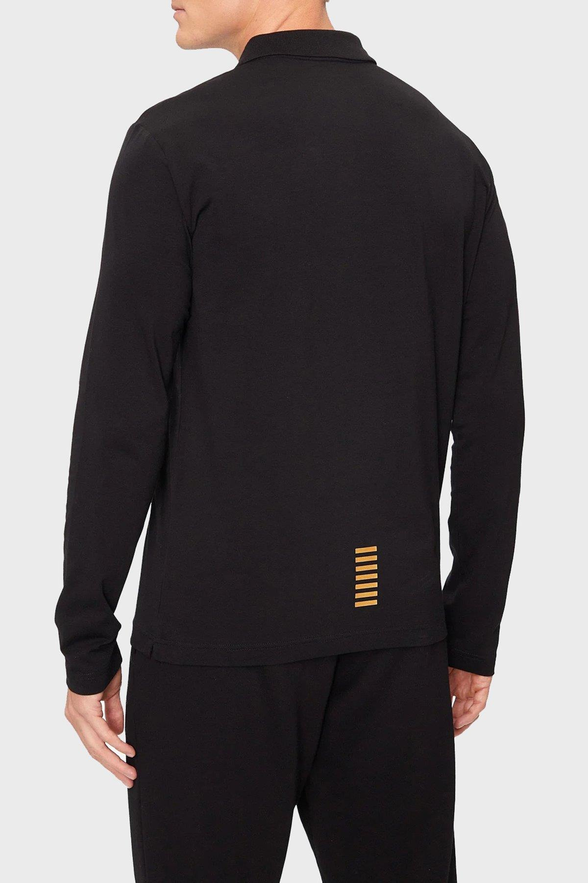 EA7 Ea7 Erkek Pamuklu Uzun Kol Dokuma Günlük Kullanım Siyah Polo Yaka T-Shirt 8NPF15 PJVQZ-0208