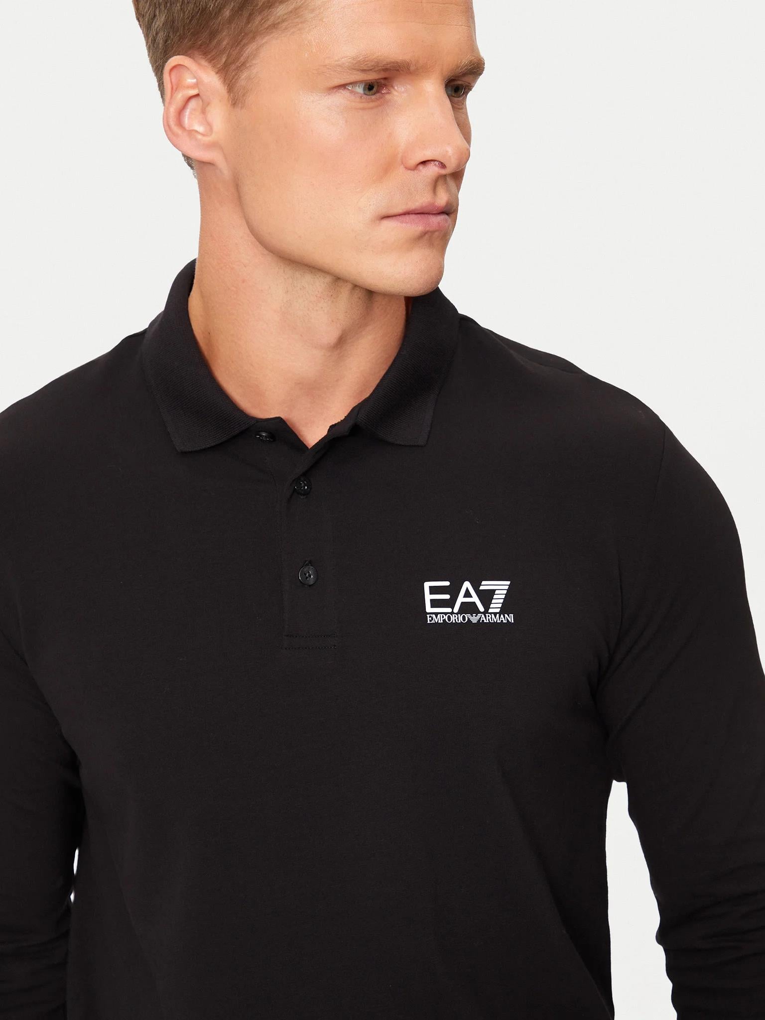 EA7 Ea7 Erkek Pamuklu Uzun Kol Dokuma Günlük Kullanım Siyah1 Polo Yaka T-Shirt 8NPF15 PJVQZ-1200