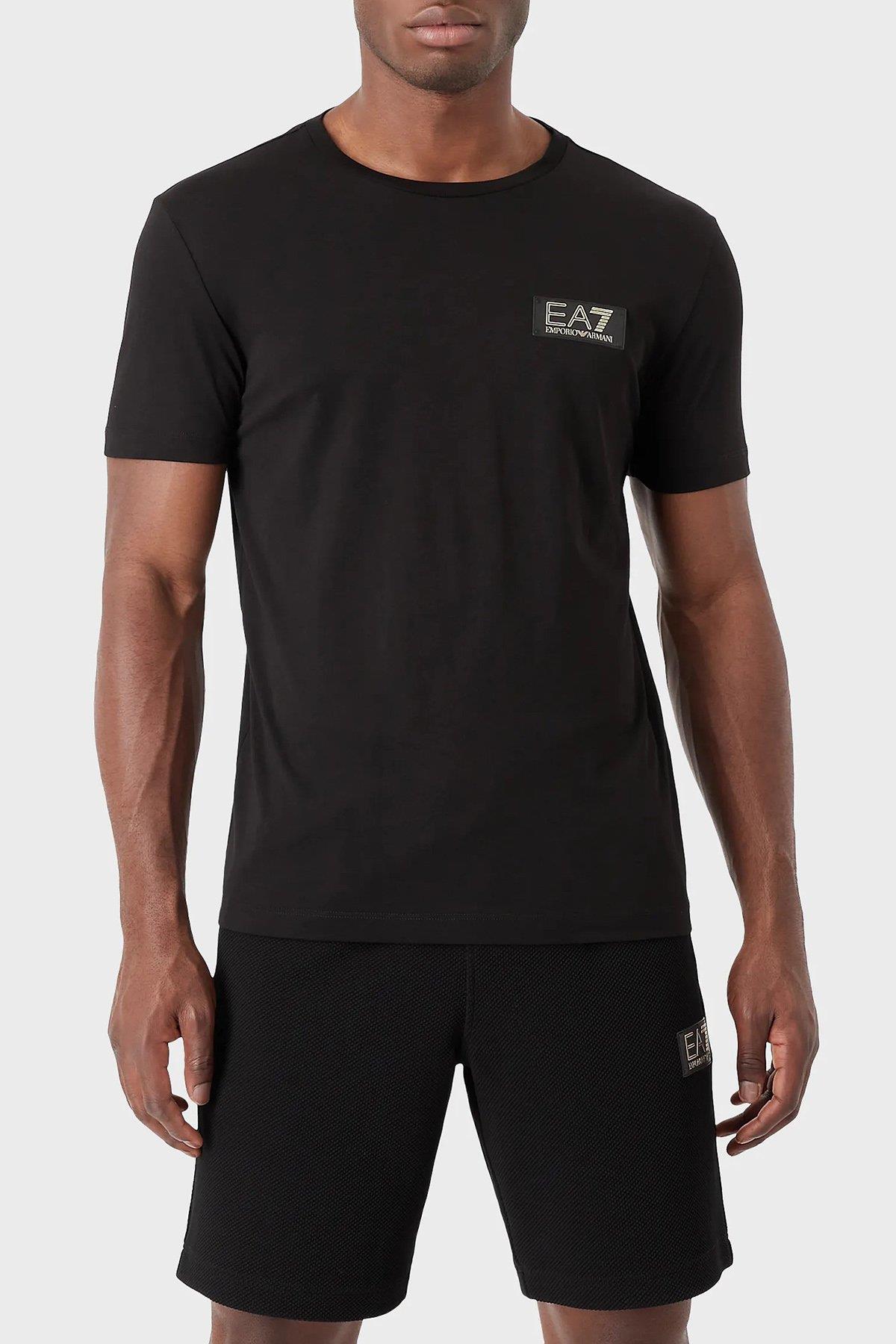 Ea7 Ea7 Erkek Pamuklu Yuvarlak Yaka Marka Logolu Siyah T-Shirt 3RPT19 PJM9Z-1200