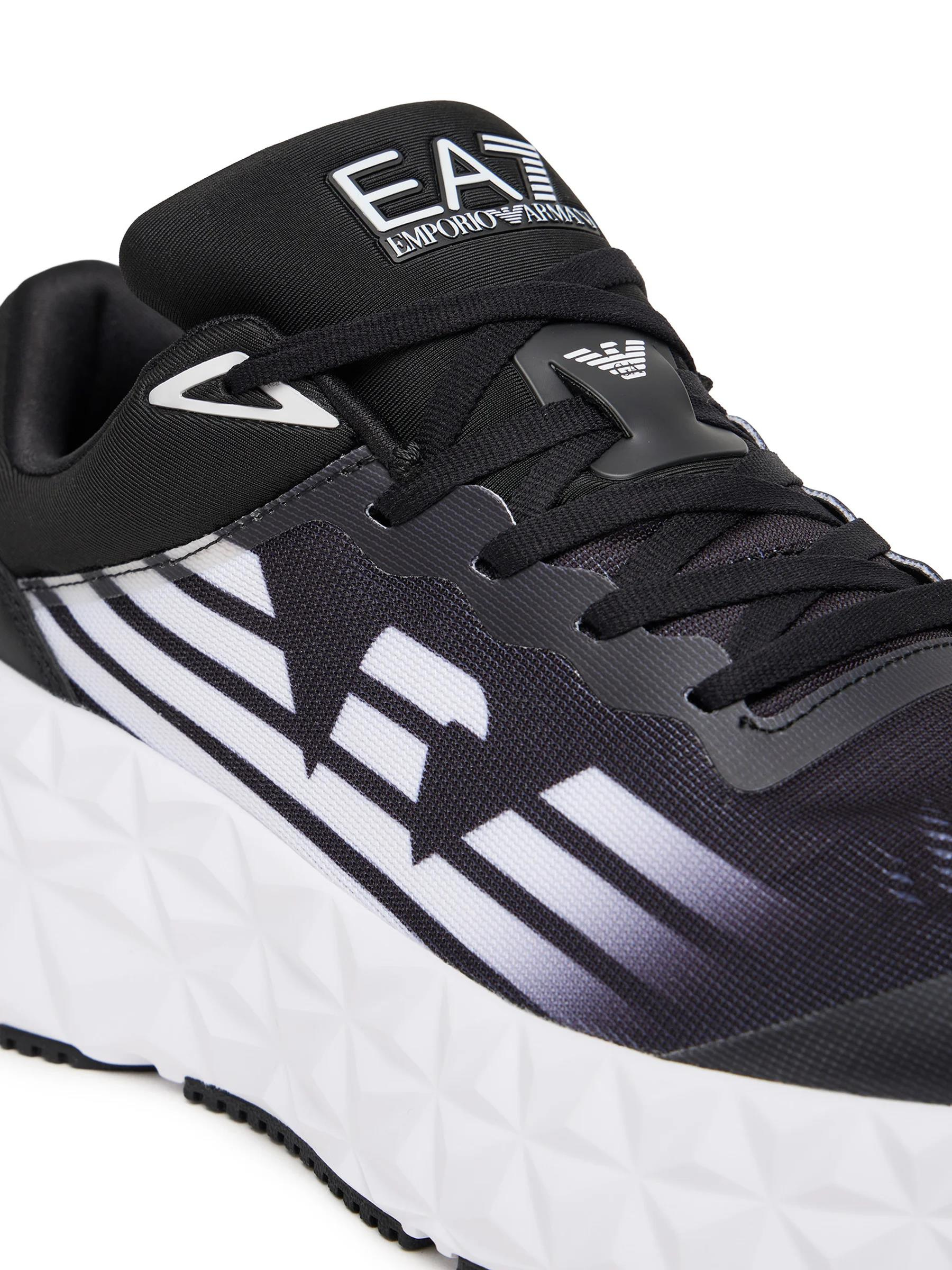 EA7 Ea7 Erkek Rahat Yüksek Tabanlı Nefes Alabilir File Detaylı Armani Kartal Logolu Beyaz-Siyah Sneaker X8X239 XK432-MC001