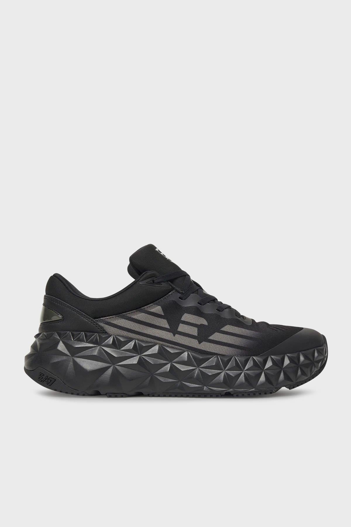 EA7 Ea7 Erkek Rahat Yüksek Tabanlı Nefes Alabilir File Detaylı Armani Kartal Logolu Siyah-Gri Sneaker X8X239 XK432-MC269
