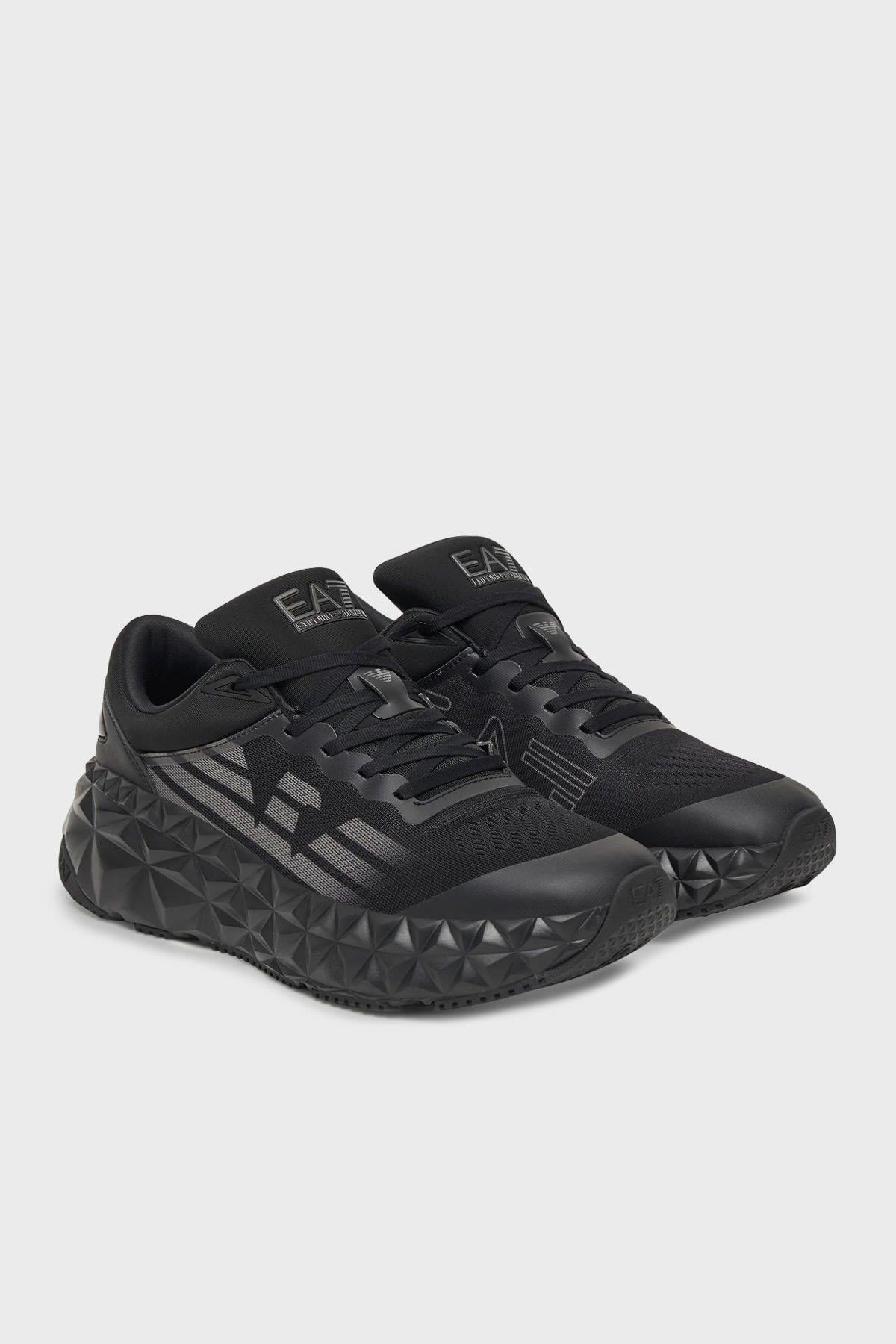 EA7 Ea7 Erkek Rahat Yüksek Tabanlı Nefes Alabilir File Detaylı Armani Kartal Logolu Siyah-Gri Sneaker X8X239 XK432-MC269