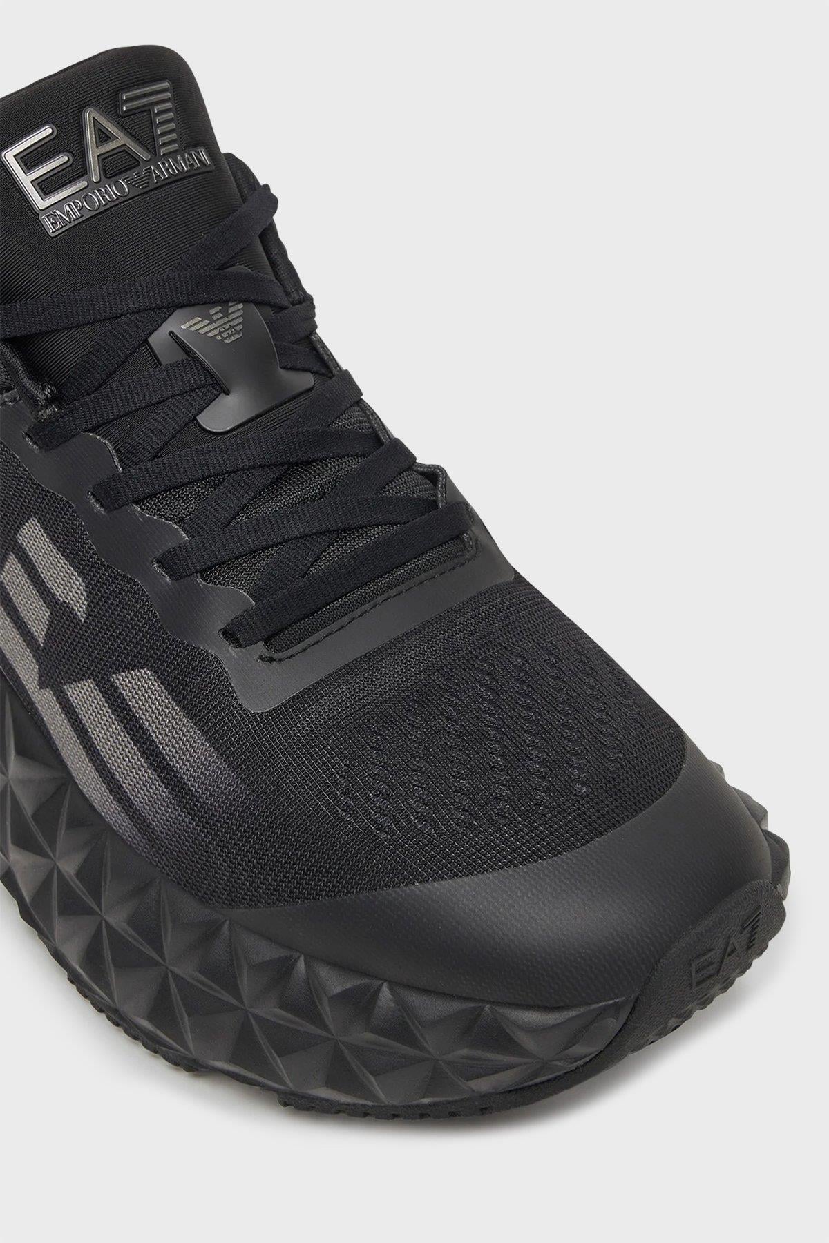 EA7 Ea7 Erkek Rahat Yüksek Tabanlı Nefes Alabilir File Detaylı Armani Kartal Logolu Siyah-Gri Sneaker X8X239 XK432-MC269