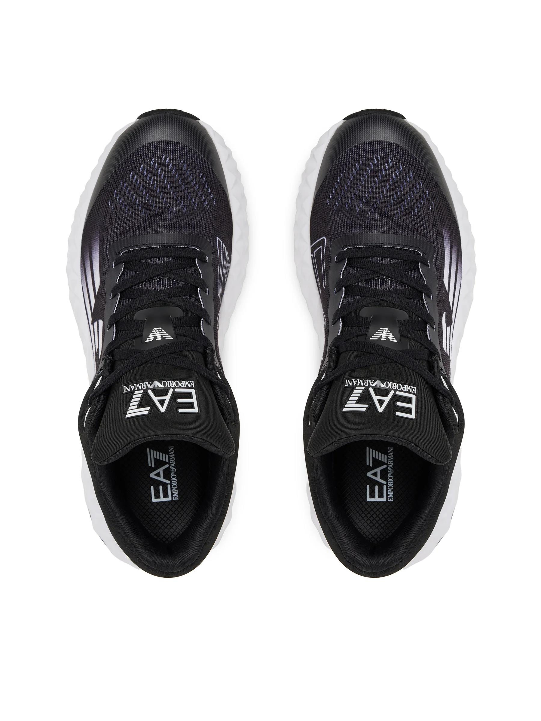 EA7 Ea7 Erkek Rahat Yüksek Tabanlı Nefes Alabilir File Detaylı Armani Kartal Logolu Beyaz-Siyah Sneaker X8X239 XK432-MC001