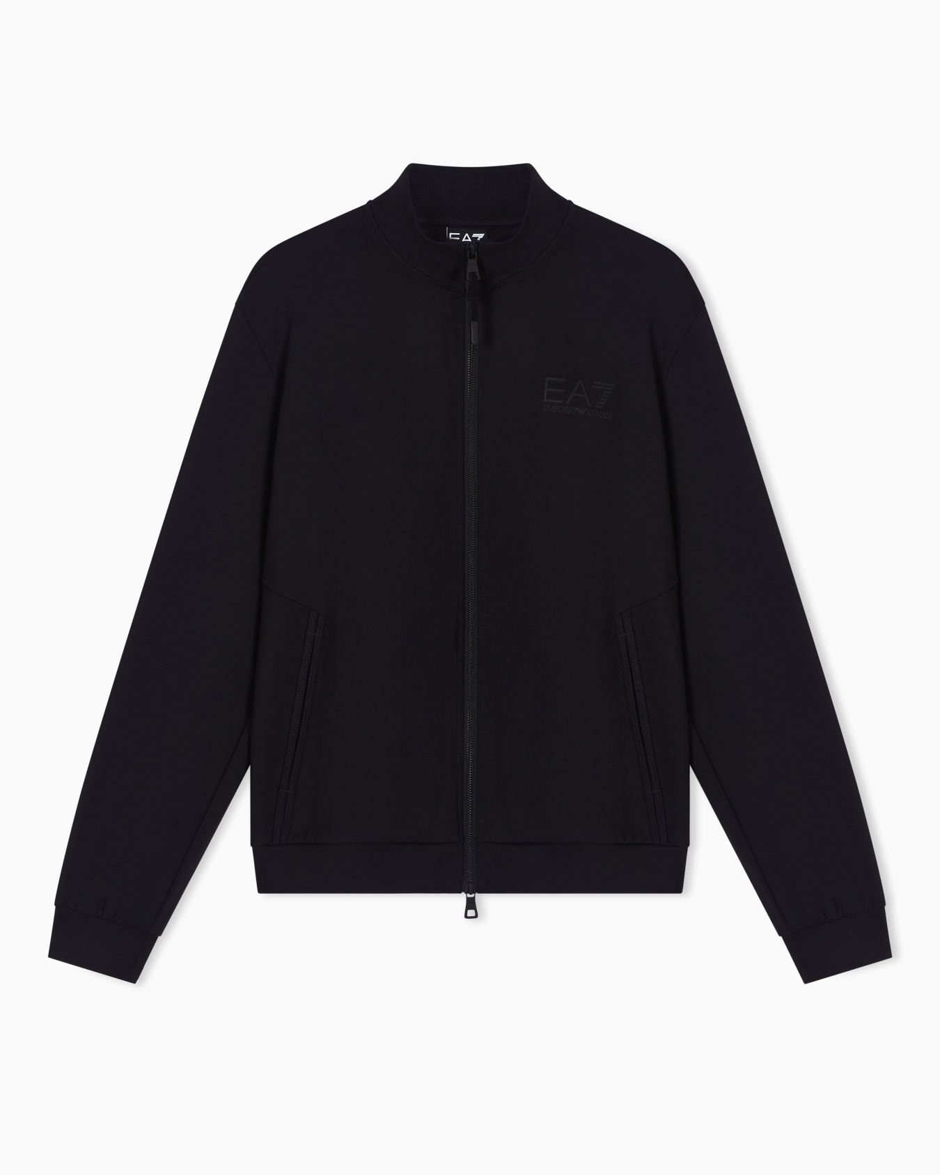 EA7 Ea7 Erkek Regular Fit Fermuarlı Dik Yakalı EA7 Logo İşlemeli Teknik Kumaş Siyah Sweatshirt 7M001364 AF17160-UC001