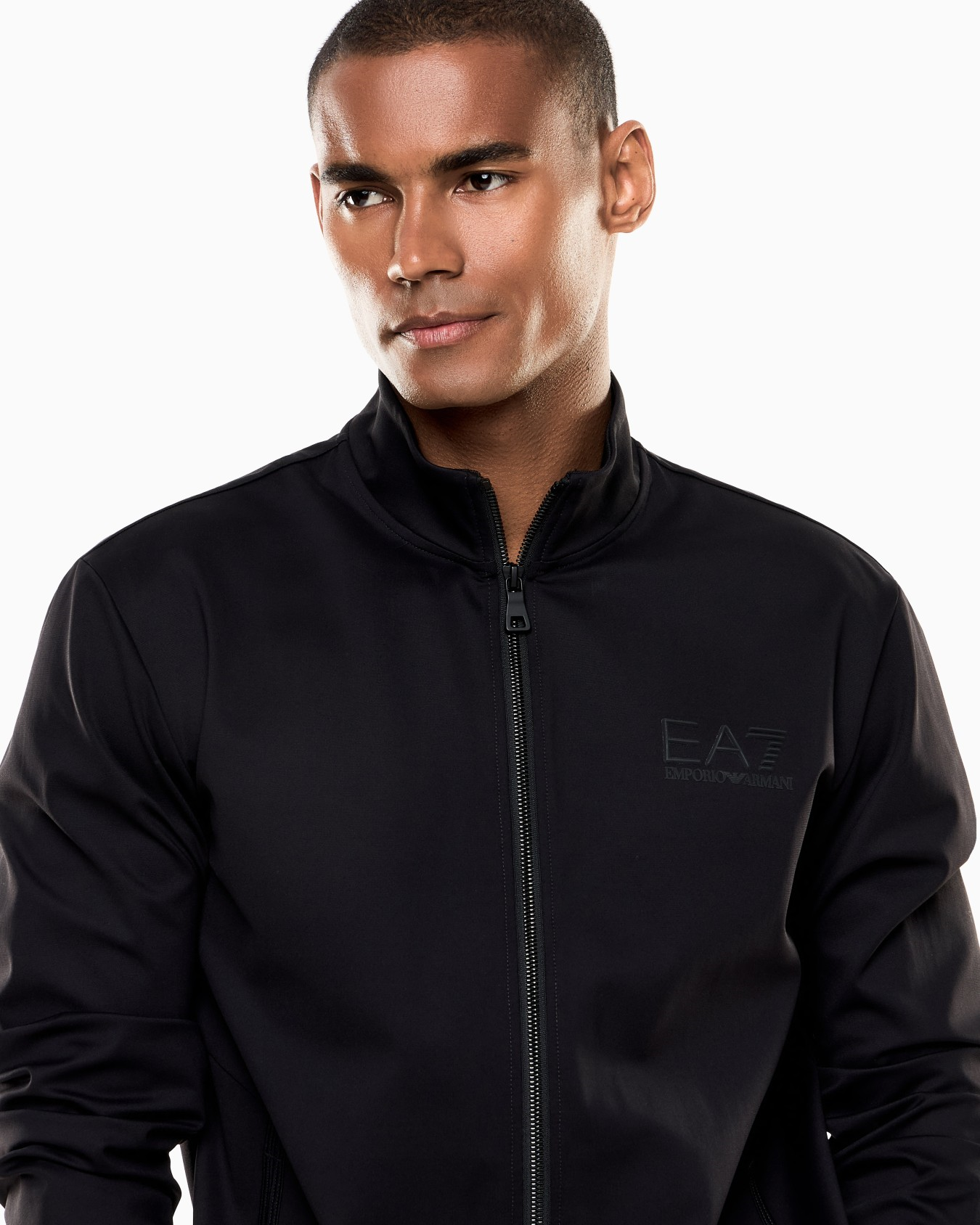 EA7 Ea7 Erkek Regular Fit Fermuarlı Dik Yakalı EA7 Logo İşlemeli Teknik Kumaş Siyah Sweatshirt 7M001364 AF17160-UC001