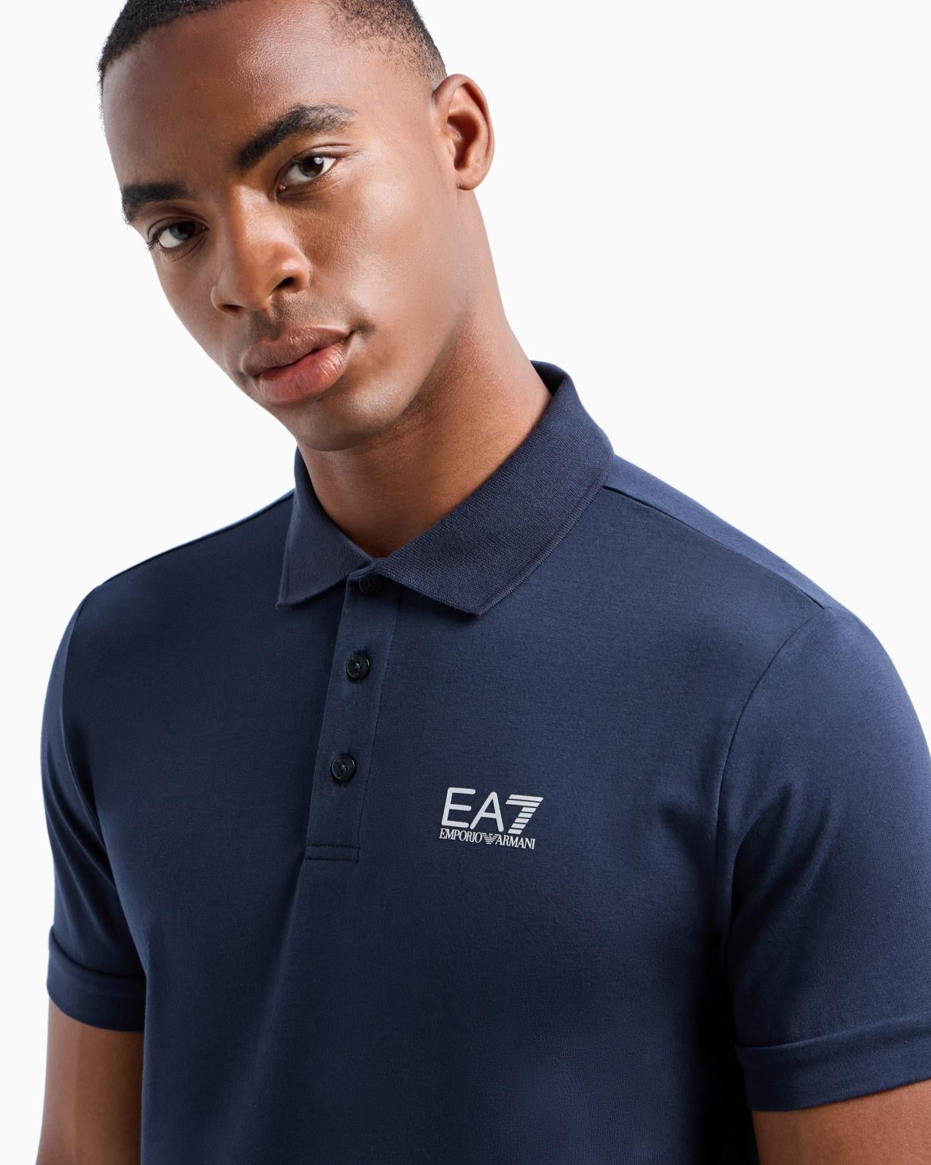 EA7 Ea7 Erkek Regular Fit Logo Baskılı Kısa Kollu Pamuklu Mavi Polo Yaka T-Shirt 8NPF14 PJVQZ-0562