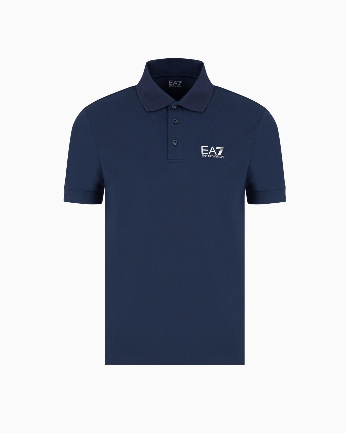 EA7 Ea7 Erkek Regular Fit Logo Baskılı Kısa Kollu Pamuklu Mavi Polo Yaka T-Shirt 8NPF14 PJVQZ-0562