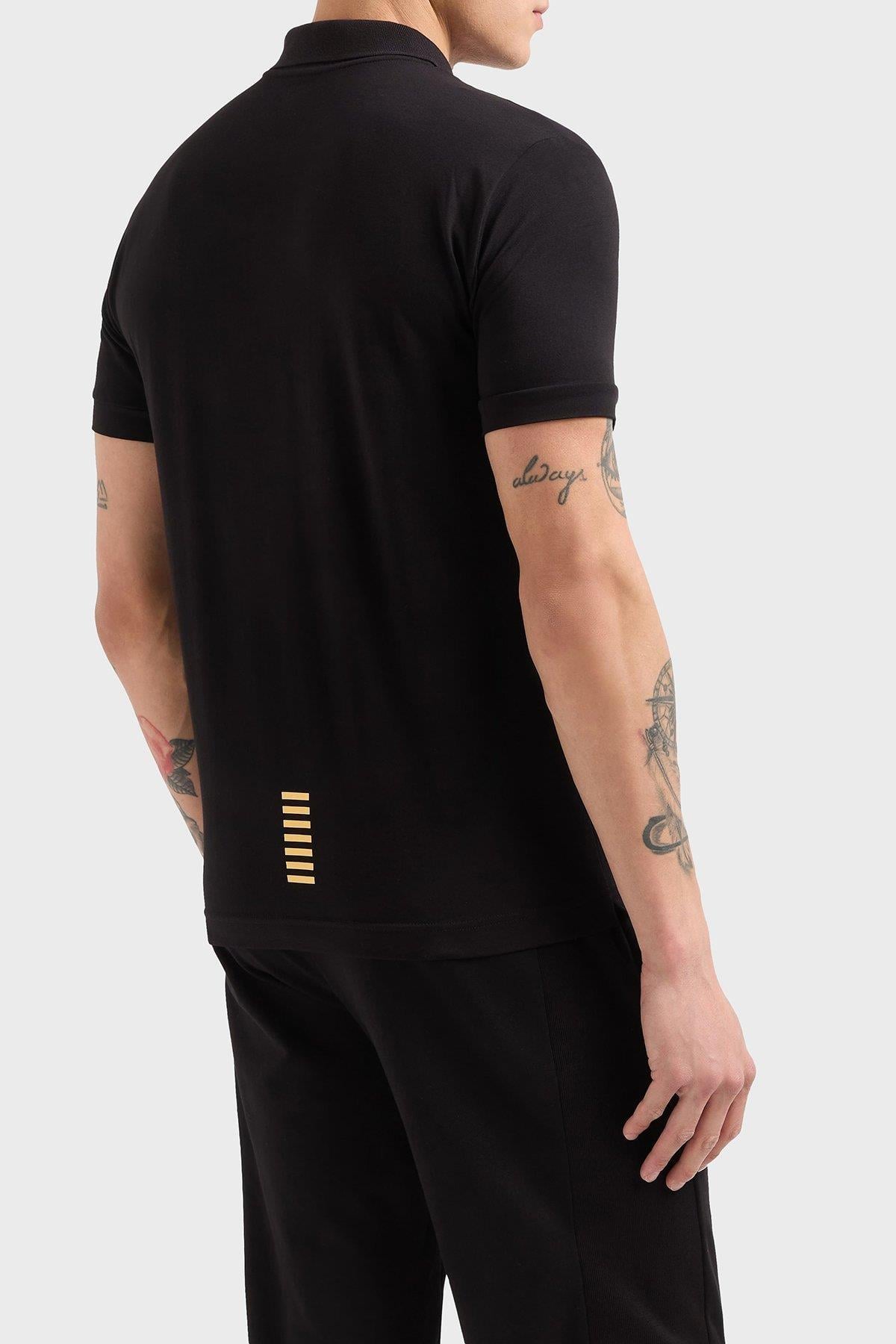 EA7 Ea7 Erkek Regular Fit Logo Baskılı Kısa Kollu Pamuklu Siyah Polo Yaka T-Shirt 8NPF14 PJVQZ-0208
