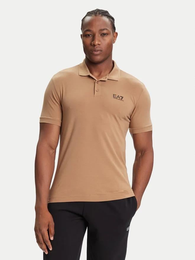 EA7 Ea7 Erkek Regular Fit Logo Baskılı Kısa Kollu Pamuklu Bej Polo Yaka T-Shirt 8NPF14 PJVQZ-U6171