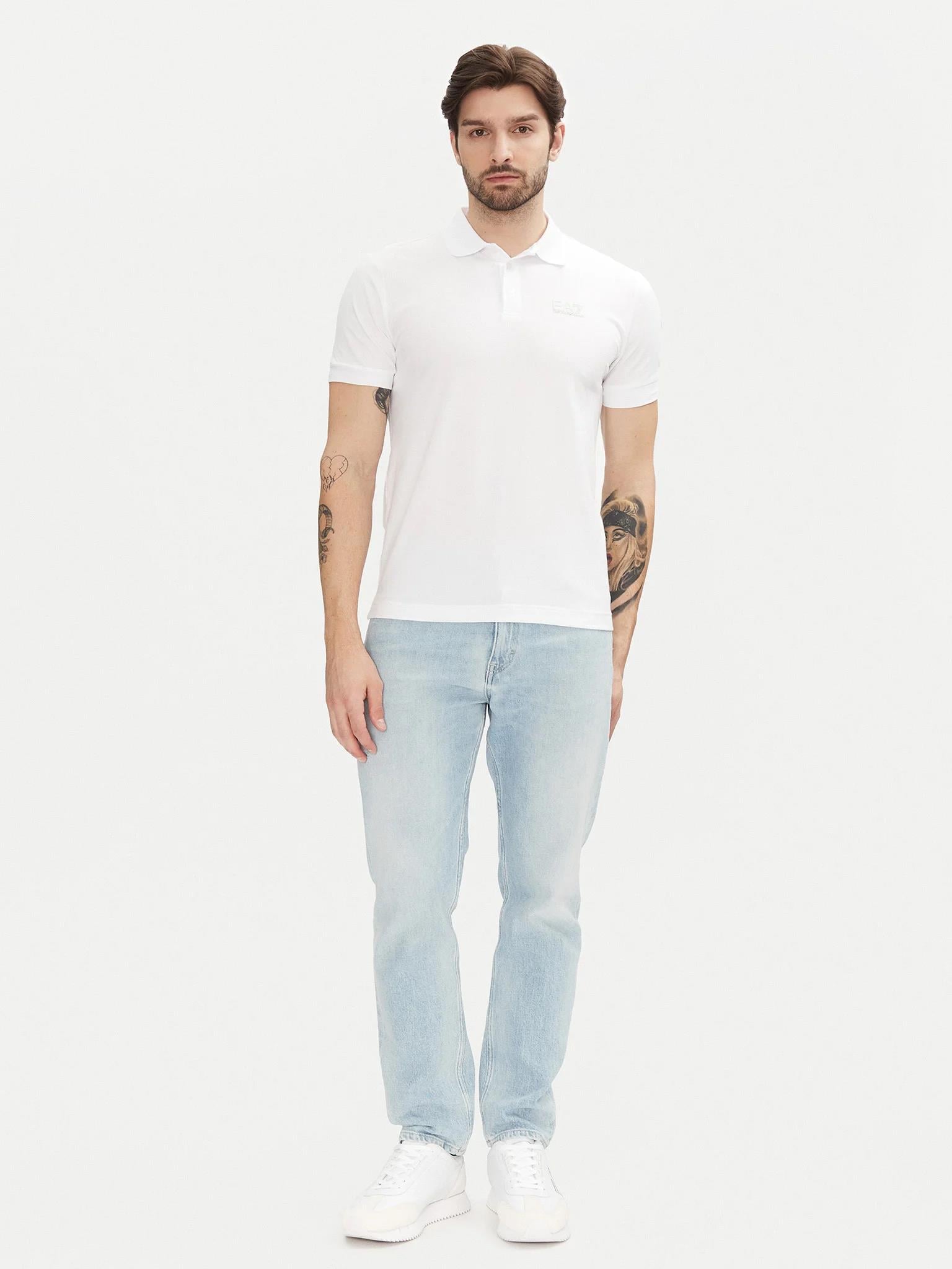 EA7 Ea7 Erkek Regular Fit Logo Baskılı Kısa Kollu Pamuklu Beyaz Polo Yaka T-Shirt 8NPF14 PJVQZ-0100