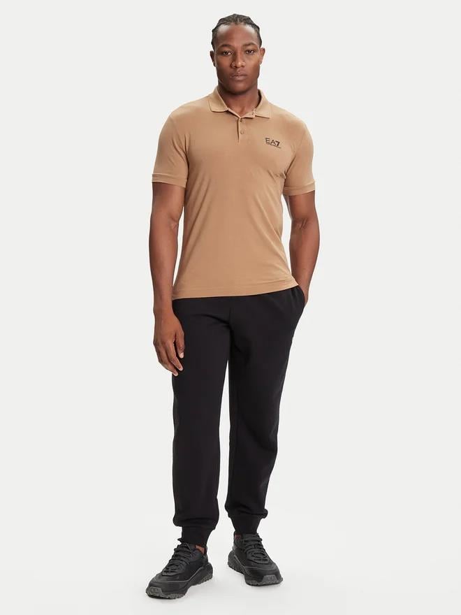 EA7 Ea7 Erkek Regular Fit Logo Baskılı Kısa Kollu Pamuklu Bej Polo Yaka T-Shirt 8NPF14 PJVQZ-U6171