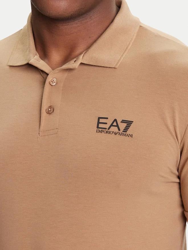 EA7 Ea7 Erkek Regular Fit Logo Baskılı Kısa Kollu Pamuklu Bej Polo Yaka T-Shirt 8NPF14 PJVQZ-U6171