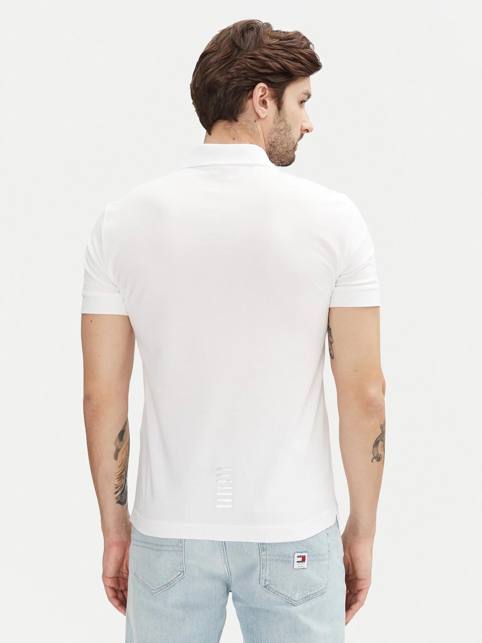 EA7 Ea7 Erkek Regular Fit Logo Baskılı Kısa Kollu Pamuklu Beyaz Polo Yaka T-Shirt 8NPF14 PJVQZ-0100