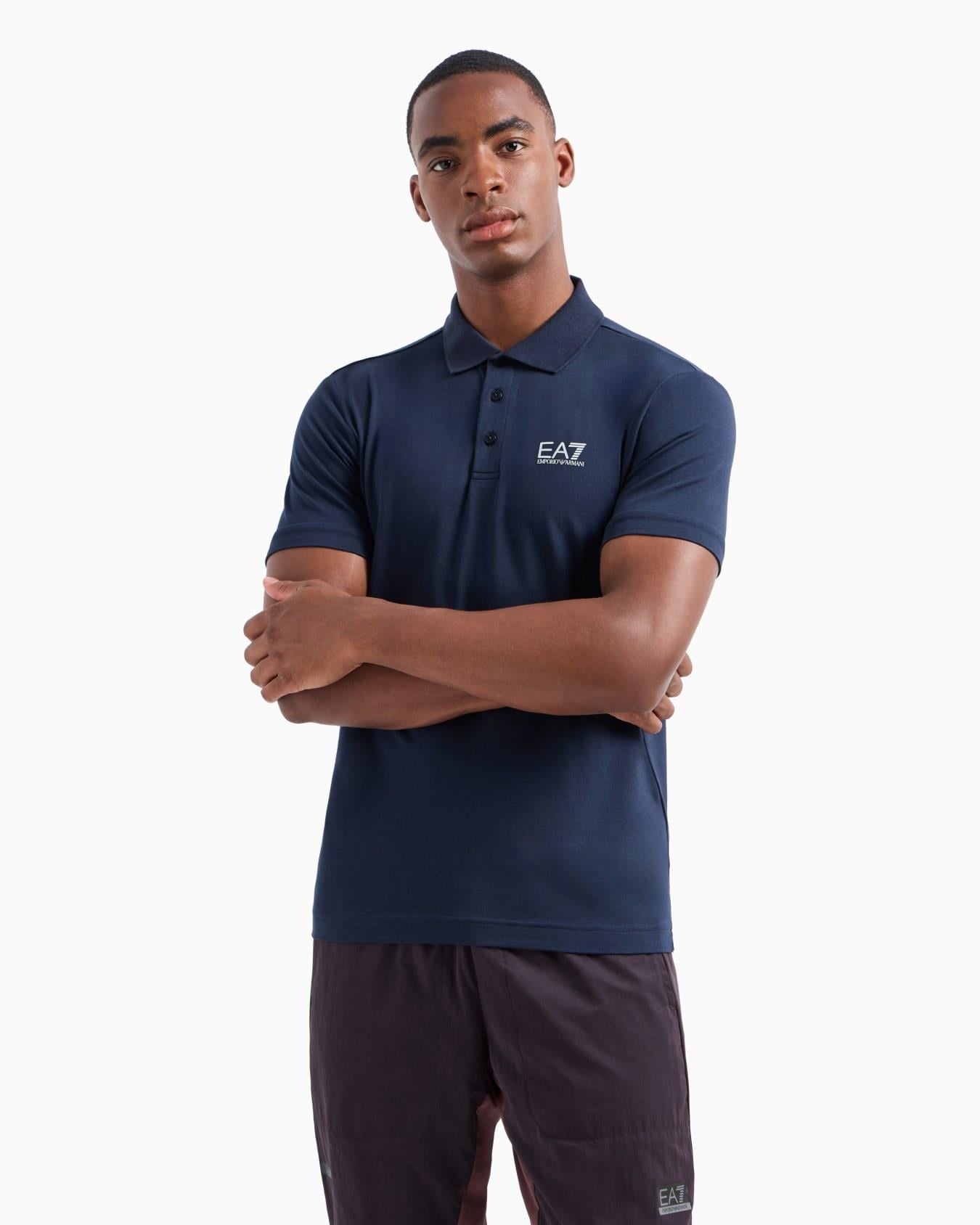 EA7 Ea7 Erkek Regular Fit Logo Baskılı Kısa Kollu Pamuklu Mavi Polo Yaka T-Shirt 8NPF14 PJVQZ-0562