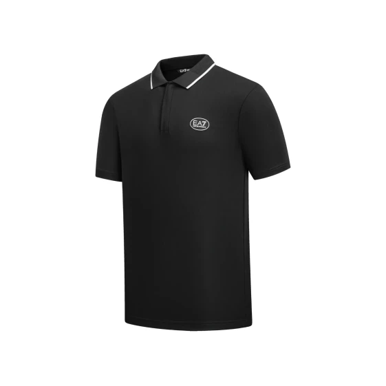 EA7 Ea7 Erkek Vücut Sıcaklığını Sabit Tutan Kumaş Dar Kalıp Logo Desenli Kısa Kollu Siyah Polo Yaka T-Shirt 7M001288 AF13520-UC001