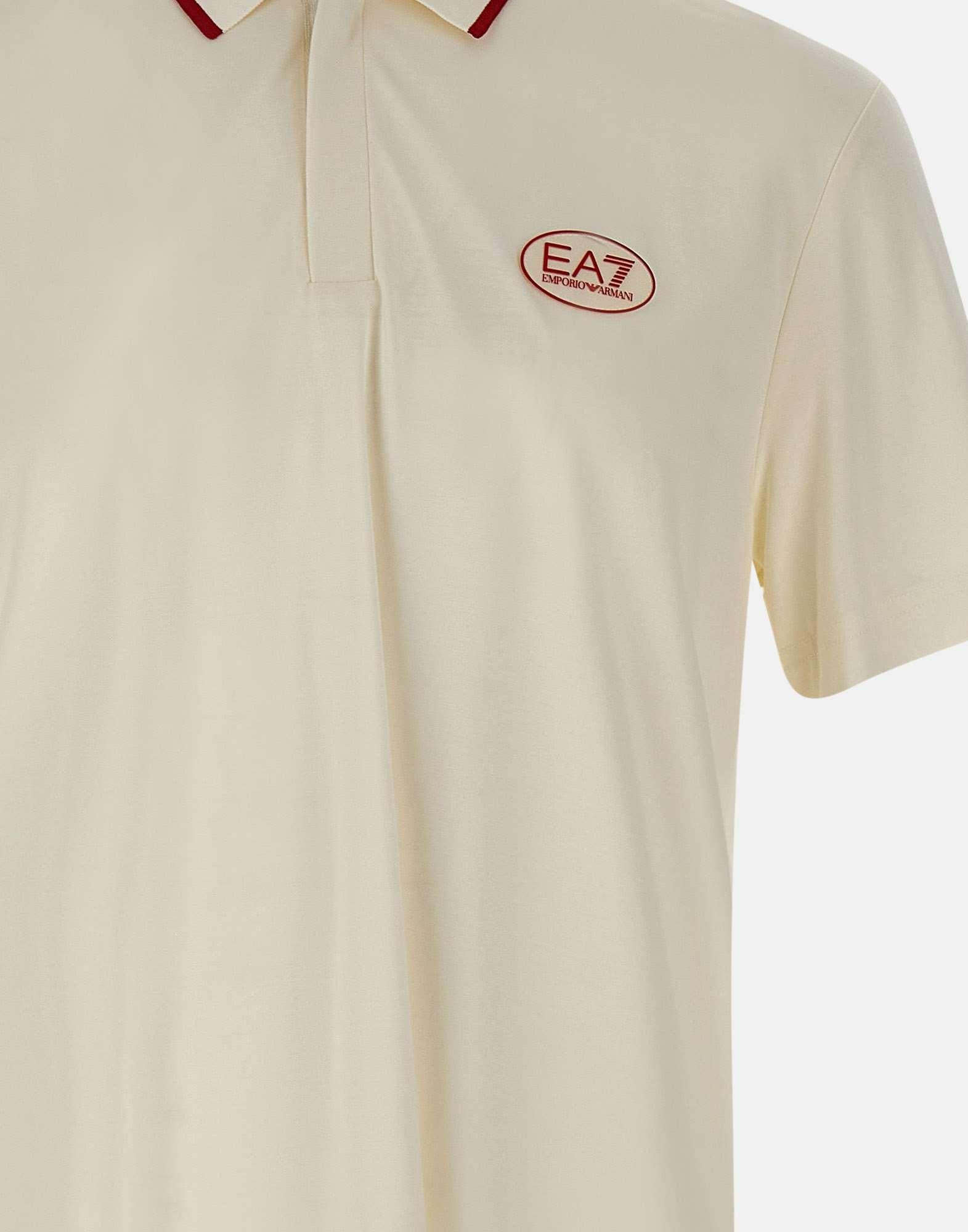 EA7 Ea7 Erkek Vücut Sıcaklığını Sabit Tutan Kumaş Dar Kalıp Logo Desenli Kısa Kollu Krem Polo Yaka T-Shirt 7M001288 AF13520-U0004
