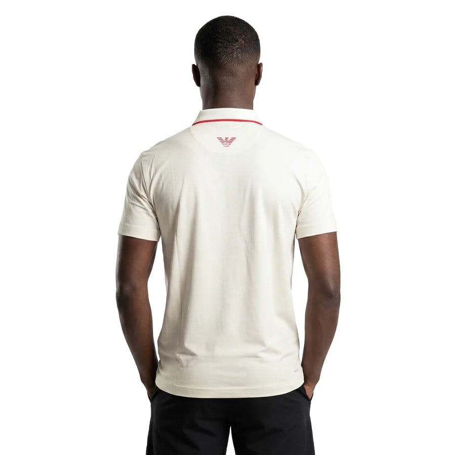 EA7 Ea7 Erkek Vücut Sıcaklığını Sabit Tutan Kumaş Dar Kalıp Logo Desenli Kısa Kollu Krem Polo Yaka T-Shirt 7M001288 AF13520-U0004