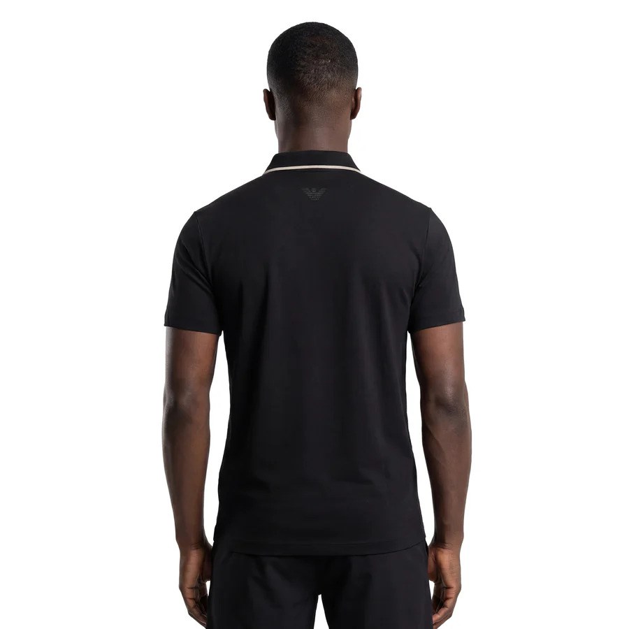 EA7 Ea7 Erkek Vücut Sıcaklığını Sabit Tutan Kumaş Dar Kalıp Logo Desenli Kısa Kollu Siyah Polo Yaka T-Shirt 7M001288 AF13520-UC001
