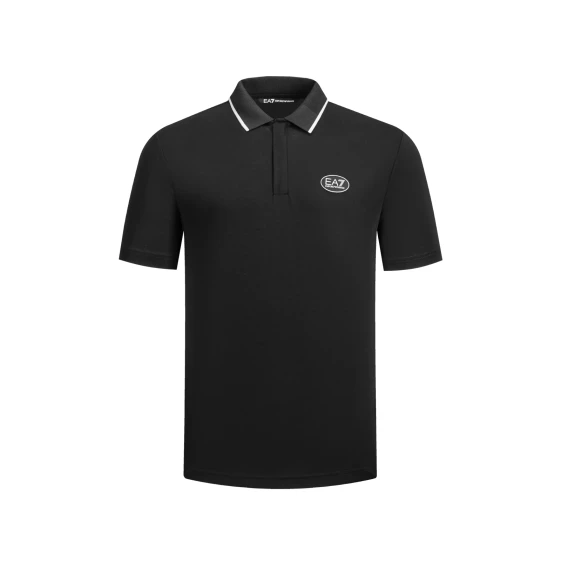 EA7 Ea7 Erkek Vücut Sıcaklığını Sabit Tutan Kumaş Dar Kalıp Logo Desenli Kısa Kollu Siyah Polo Yaka T-Shirt 7M001288 AF13520-UC001