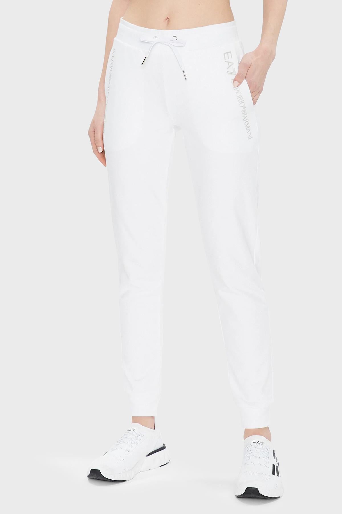 Ea7 Ea7 Kadın Beli Lastikli Uzun Boy Logo Detaylı Beyaz Pantolon 3RTP65 TJCQZ-0101