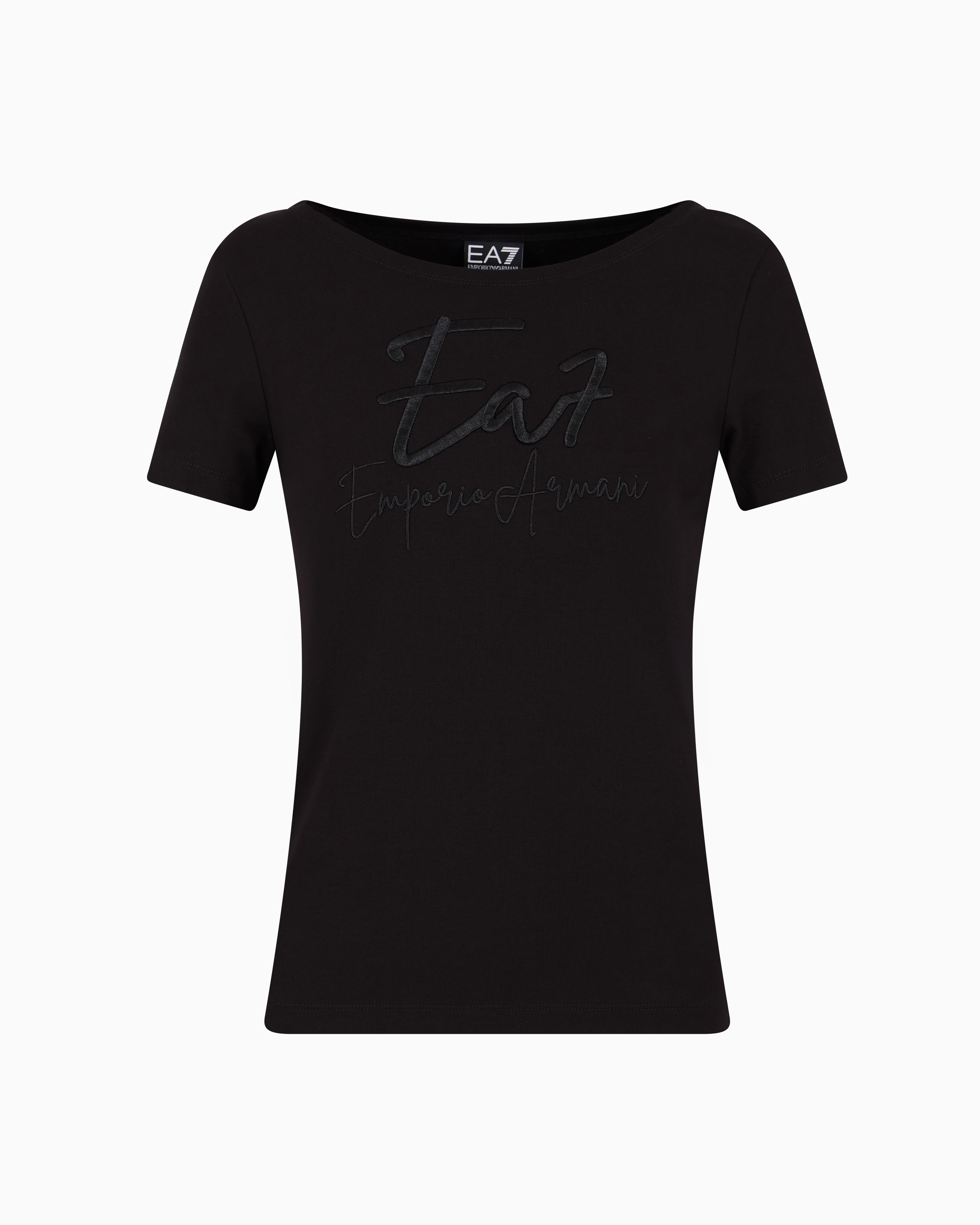 Ea7 Ea7 Kadın Bisiklet Yaka EA7 Yazı Detay Kısa Kol Dar Siyah T-Shirt 7W000184 AF10373-UC001