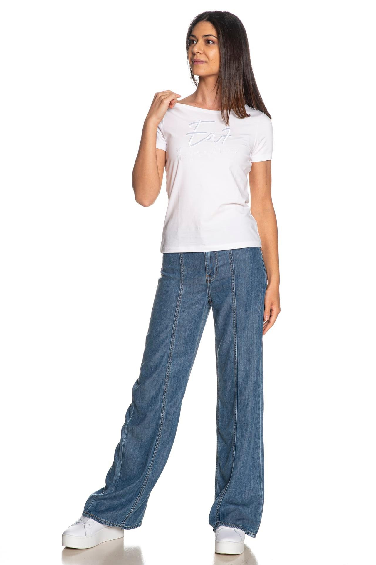 Ea7 Ea7 Kadın Bisiklet Yaka EA7 Yazı Detay Kısa Kol Dar Beyaz T-Shirt 7W000184 AF10373-U0002