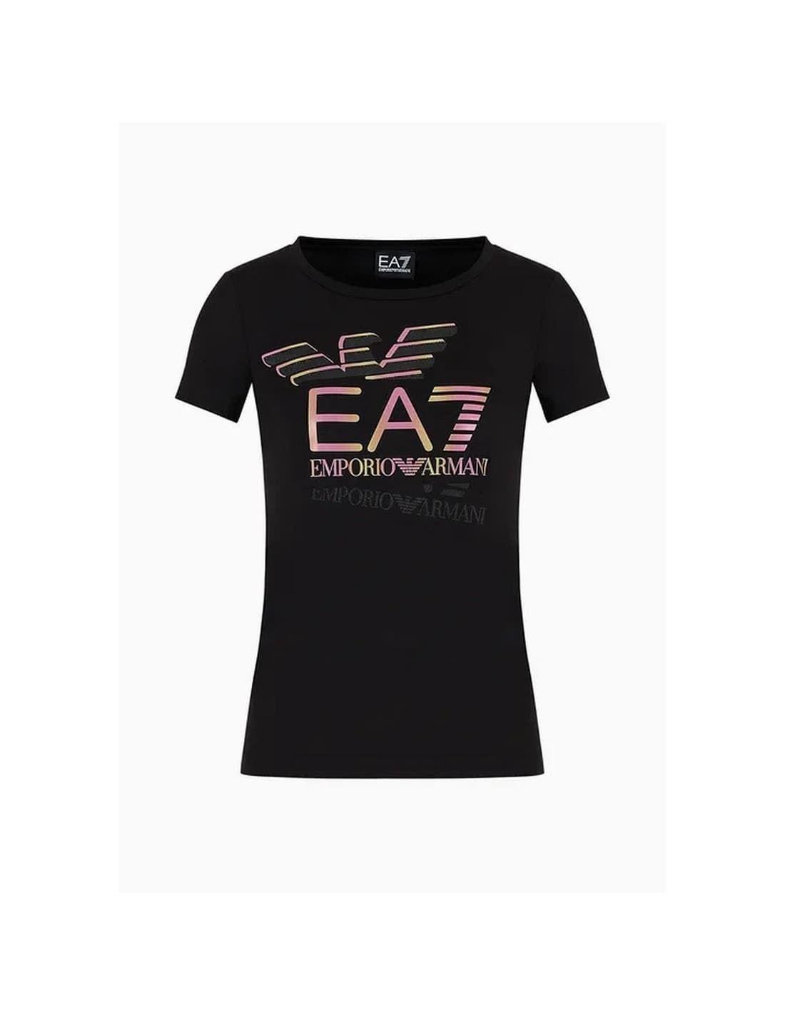 Ea7 Ea7 Kadın Dokuma Kumaş Düz Bisiklet Yaka Siyah T-Shirt 7W000182 AF10373-UC001