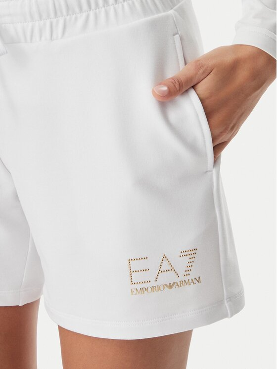 EA7 Ea7 Kadın Esnek Viskoz Kumaşlı Taşlı Detaylı Logo İşlemeli Beli Lastikli Kısa Beyaz Şort 7W000269 AF12482-U0002