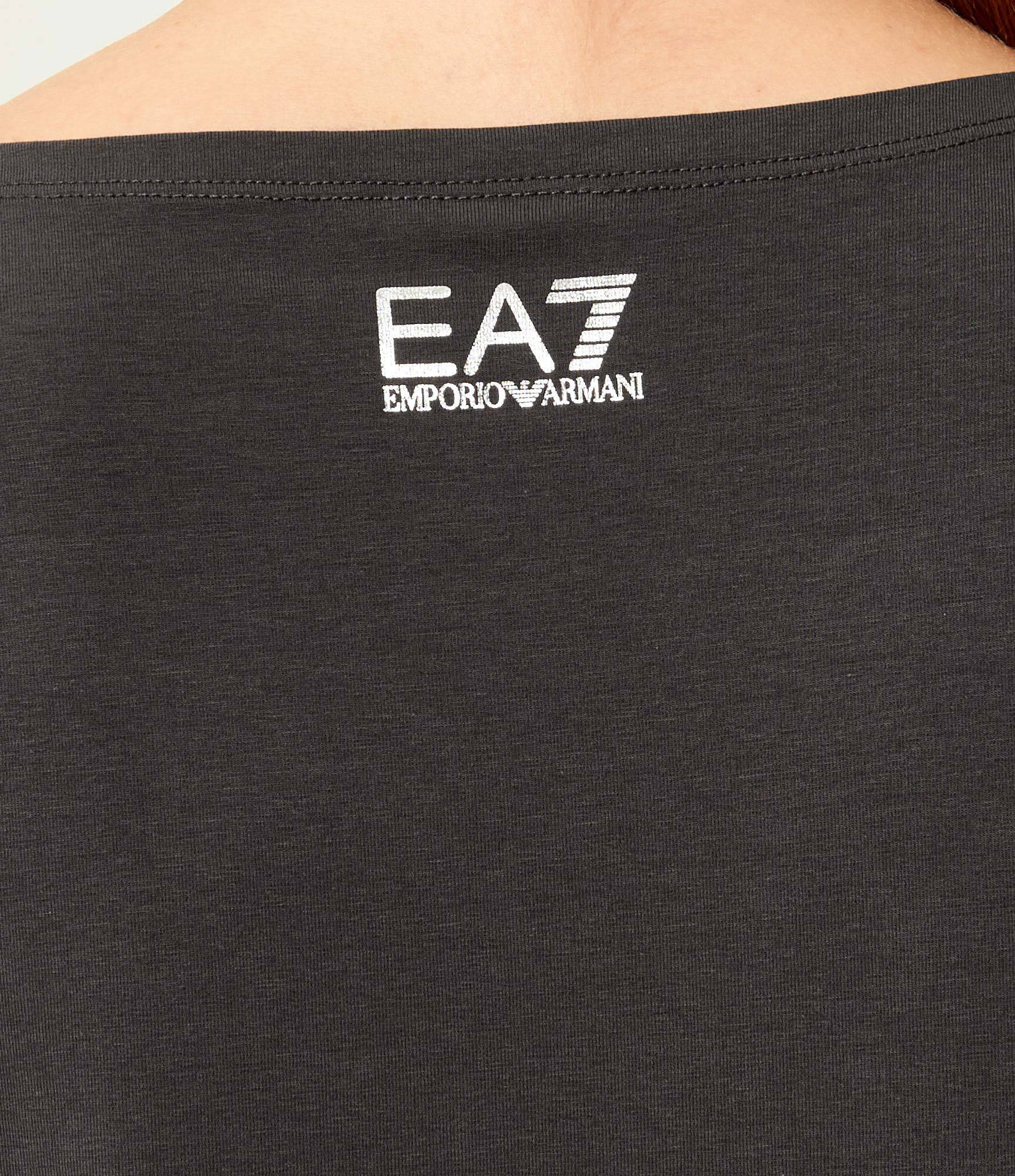 EA7 Ea7 Kadın Göğüste Taş Detaylı Logo Desenli Pamuklu Yuvarlak Yakalı Kısa Kollu Gri T-Shirt 7W001098 AF14880-U8111