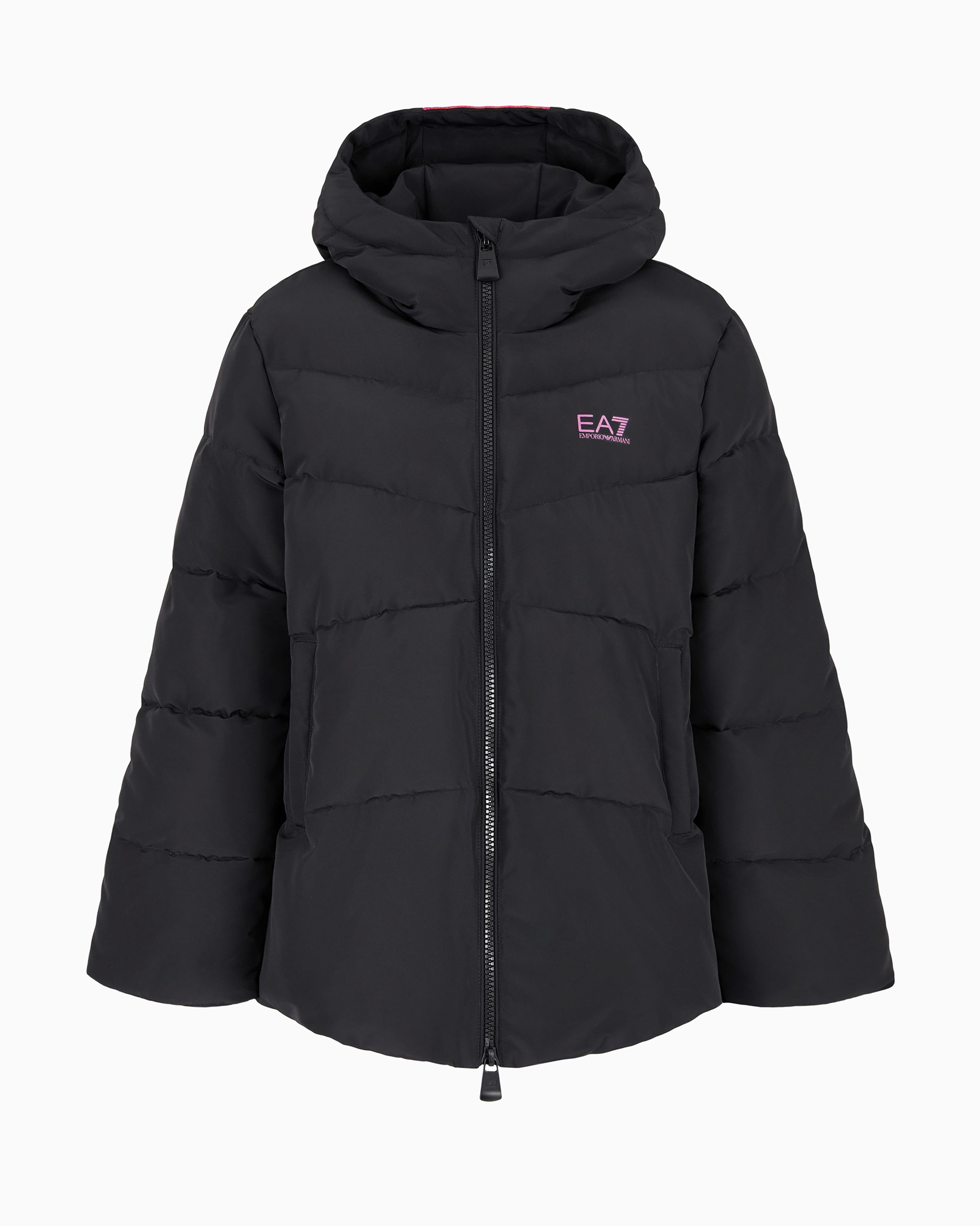 Ea7 Ea7 Kadın Kapitoneli Regular Fit Kapüşonlu Şişme Siyah Ceket 6DTB18 TN8AZ-1200