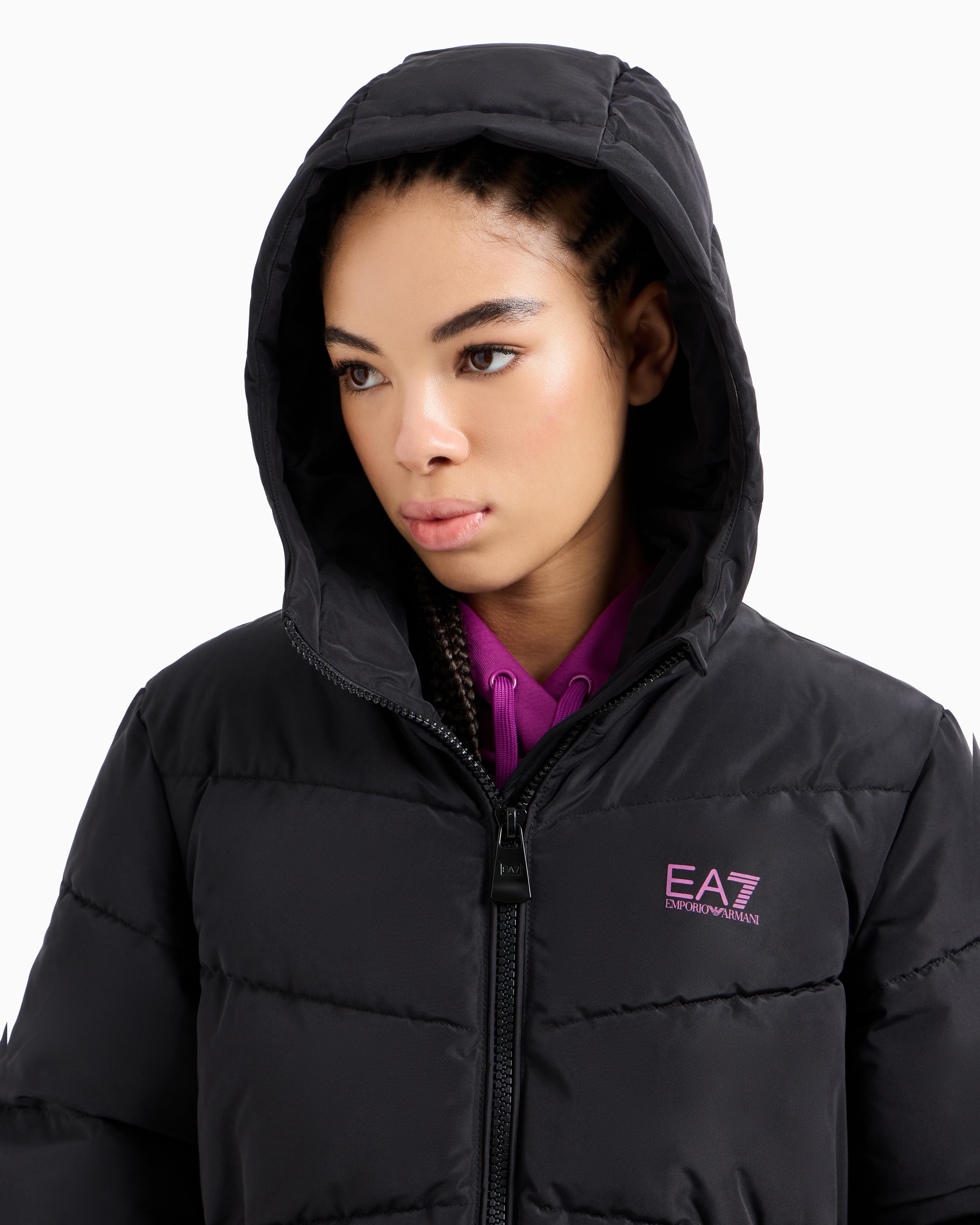 Ea7 Ea7 Kadın Kapitoneli Regular Fit Kapüşonlu Şişme Siyah Ceket 6DTB18 TN8AZ-1200
