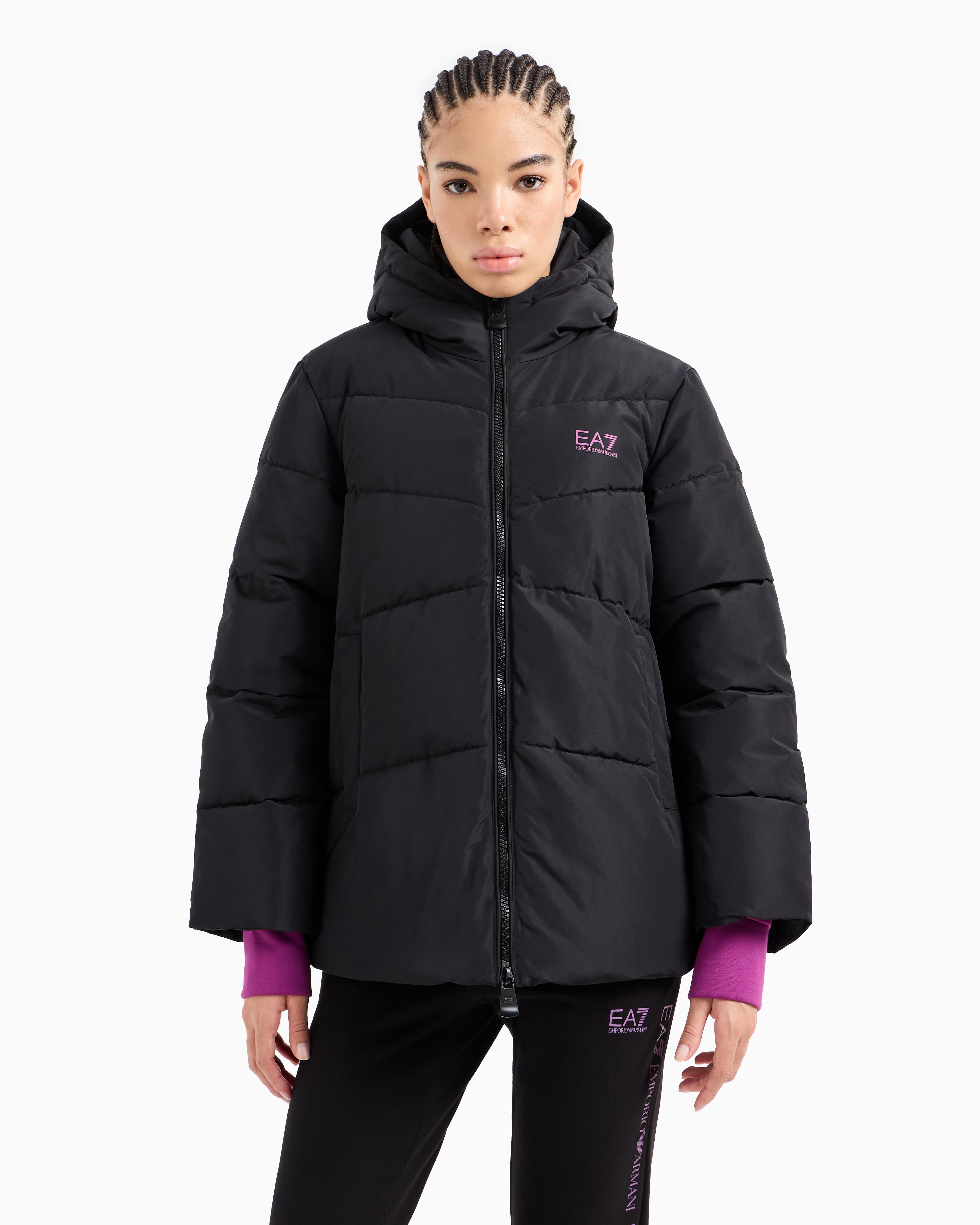 Ea7 Ea7 Kadın Kapitoneli Regular Fit Kapüşonlu Şişme Siyah Ceket 6DTB18 TN8AZ-1200