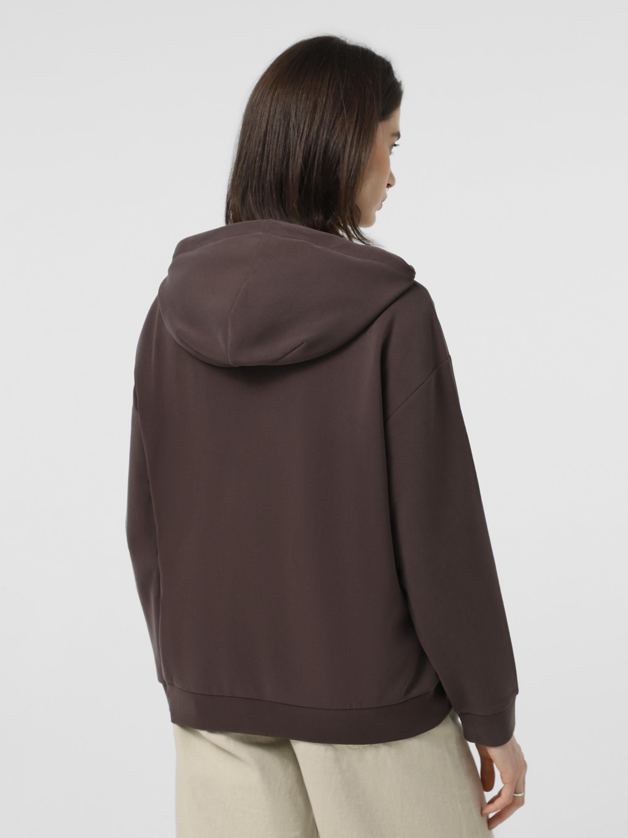 EA7 Ea7 Kadın Kapşonlu Yaka Cep Detay Fermuar Kapama Uzun kol Kahverengi Sweatshirt 7W000192 AF12643-U6063