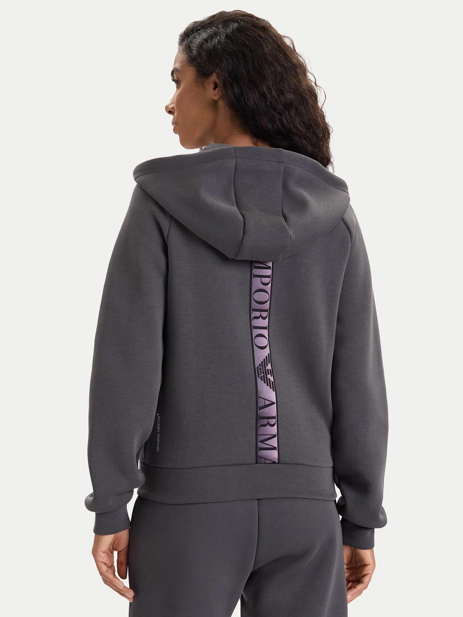 EA7 Ea7 Kadın Kapşonlu Yaka Fermuar Kapama EA7 Yazı Desen Cep Detay Siyah Sweatshirt 7W000675 AF13151-U8117