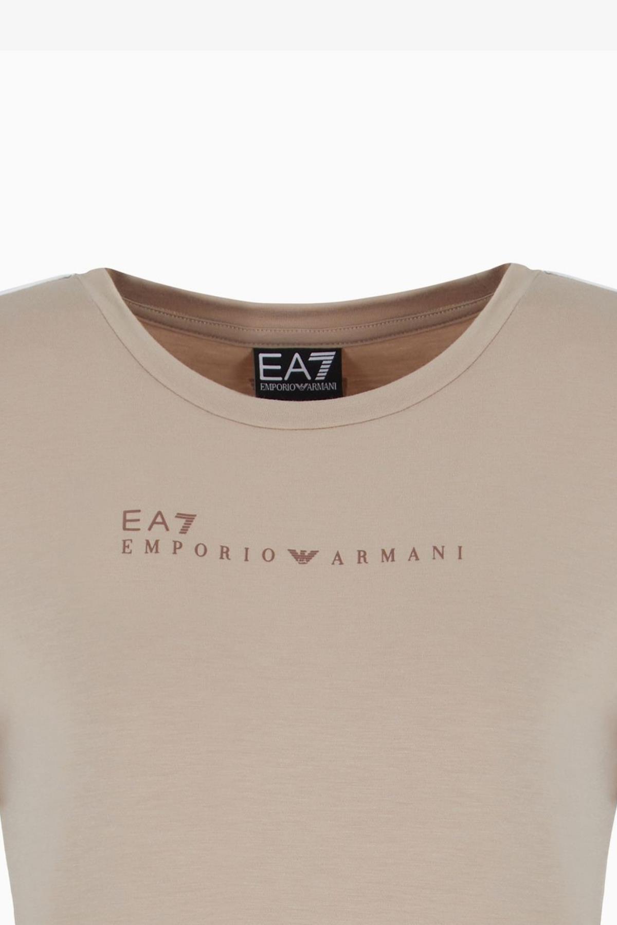 Ea7 Ea7 Kadın Kısa Kollu Bisiklet Yaka EA7 Yazı Desenli Bej T-Shirt 7W000274 AF12945-U6155