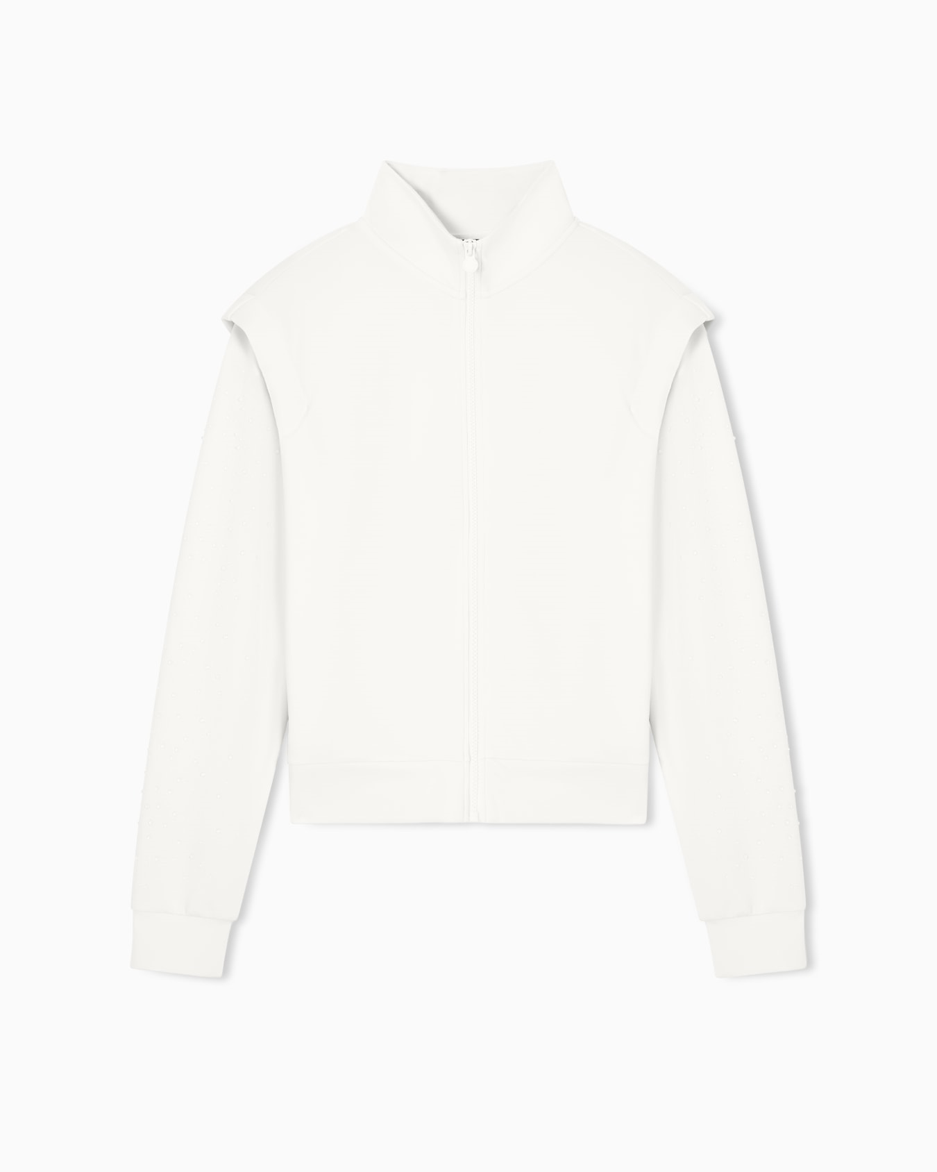 EA7 Ea7 Kadın Modal İçerikli İnterlok Kumaşlı Dik Yaka Kolları Taş Detaylı Beyaz Sweatshirt 7W001016 AF24375-U1142