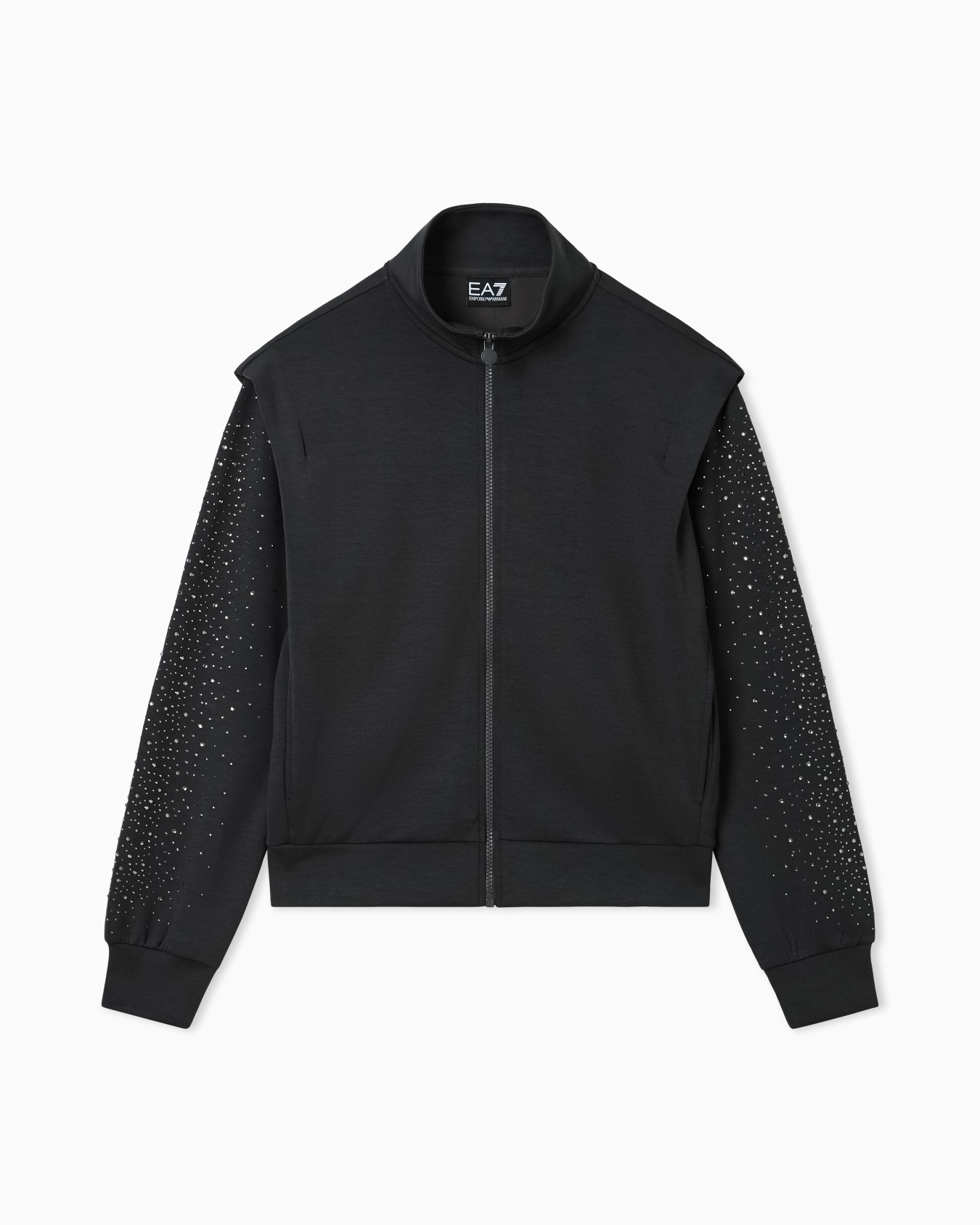 EA7 Ea7 Kadın Modal İçerikli İnterlok Kumaşlı Dik Yaka Kolları Taş Detaylı Gri Sweatshirt 7W001016 AF24375-U8111
