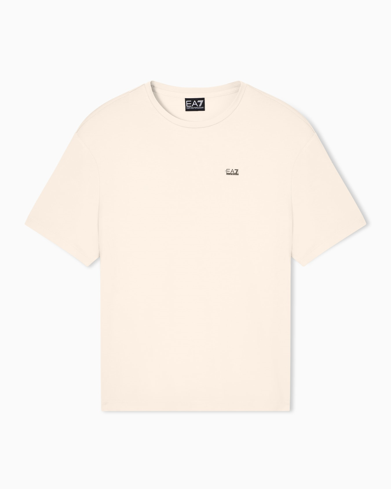 EA7 Ea7 Kadın Normal Kalıp Yuvarlak Yakalı Metalik Logo Detaylı Viskoz Karışımlı Kısa Kollu Bej T-Shirt 7W000189 AF13919-U1088