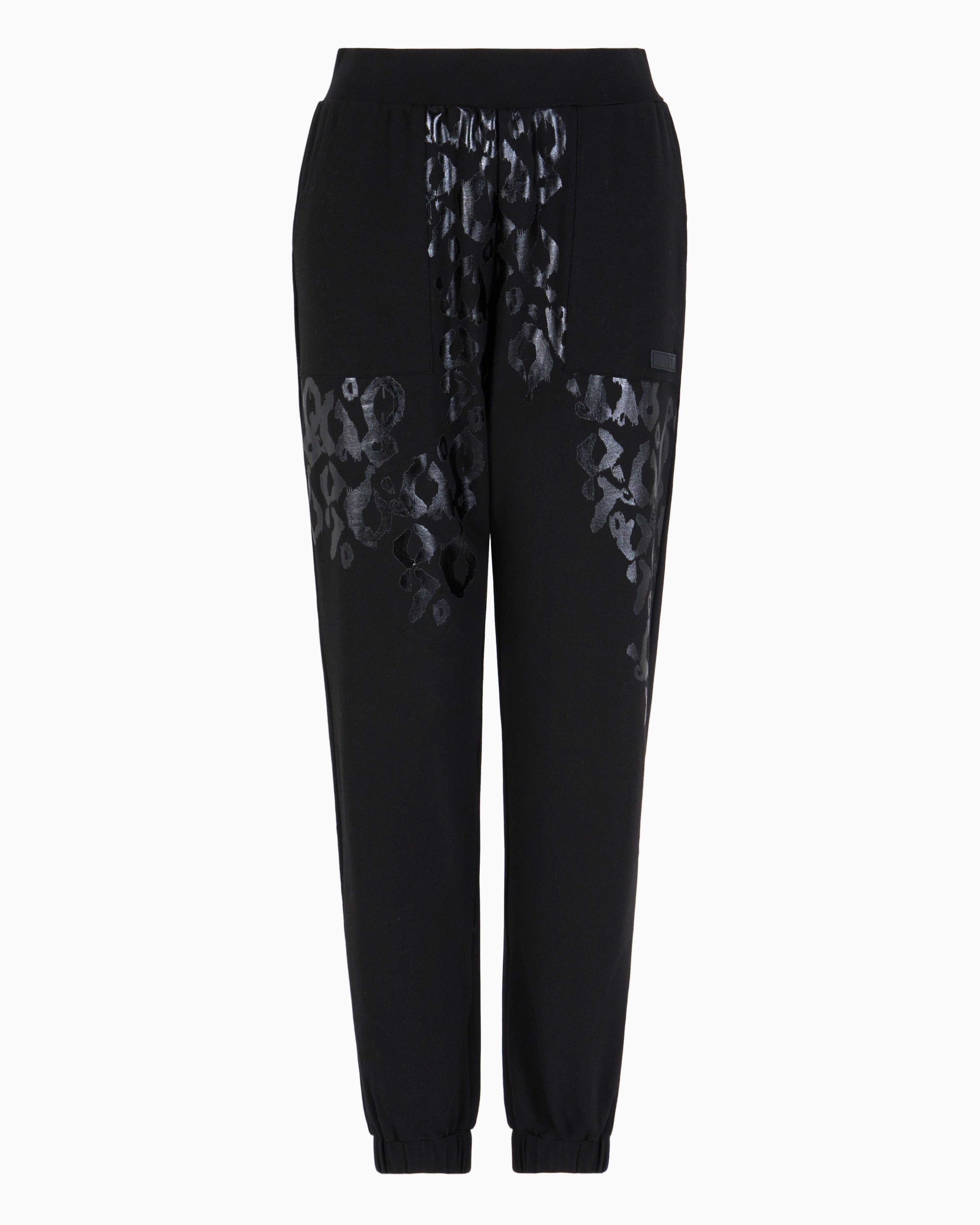 Ea7 Ea7 Kadın Regular Fit Beli ve Paçası Lastikli Grafik Baskılı Pamuklu Siyah Pantolon 7W000480 AF13135-UC001
