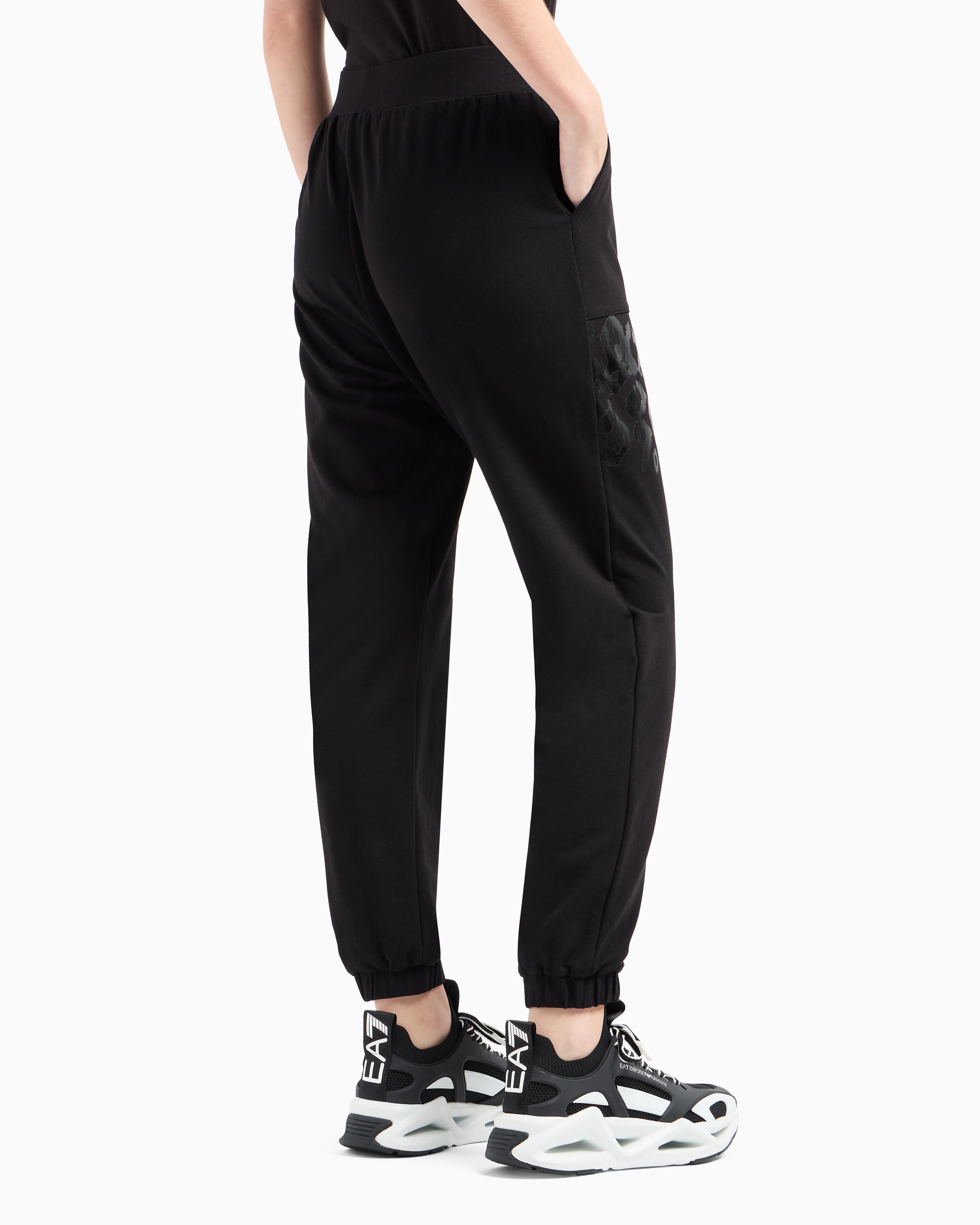 Ea7 Ea7 Kadın Regular Fit Beli ve Paçası Lastikli Grafik Baskılı Pamuklu Siyah Pantolon 7W000480 AF13135-UC001