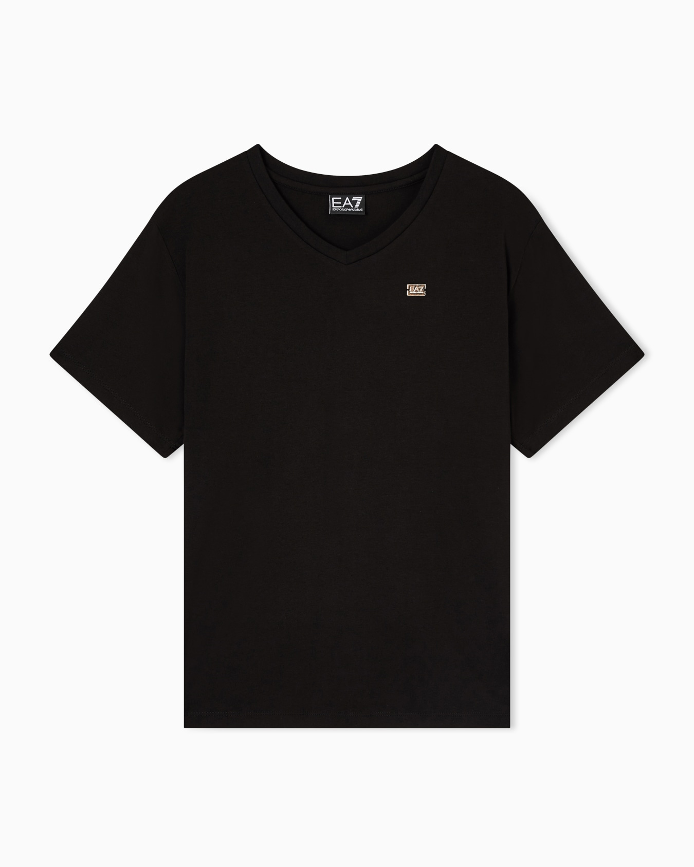 EA7 Ea7 Kadın Regular Fit Esnek Pamuklu Metalik Logo Detaylı V Yakalı Kısa Kollu Siyah T-Shirt 7W000029 AF10373-UC001