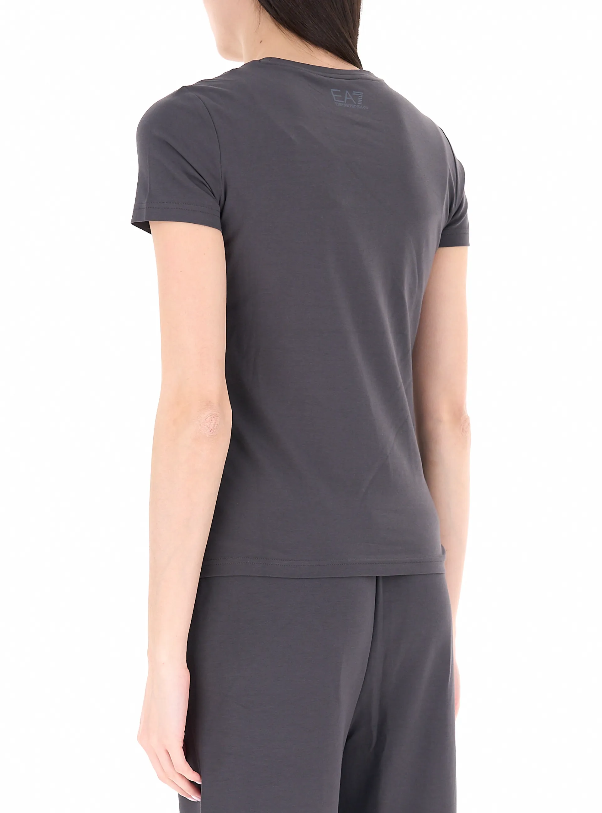 EA7 Ea7 Kadın Yapay Elmas Desenli Yuvarlak Yakalı Kısa Kollu Gri T-Shirt 7W001463 AF14880-U8111