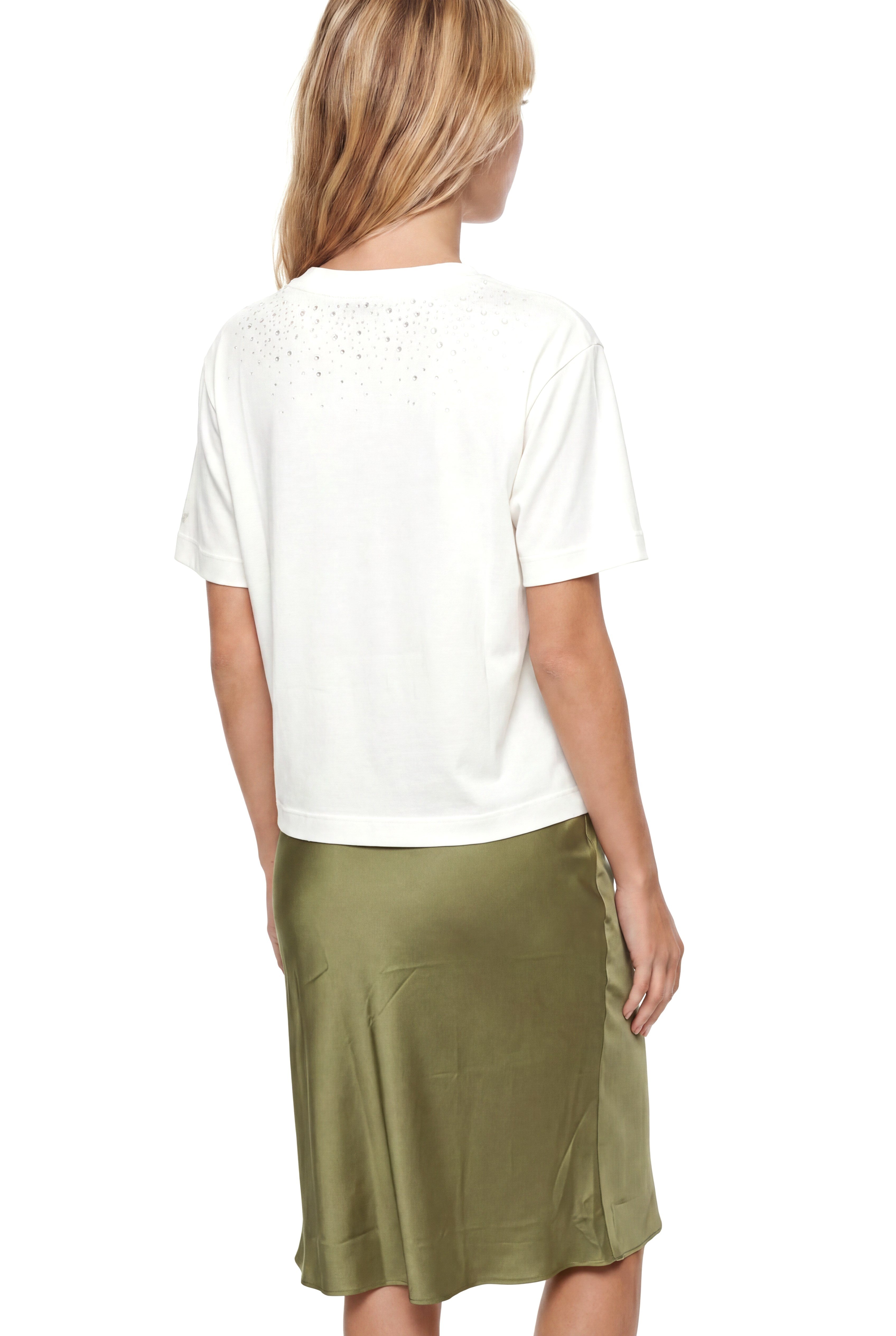 EA7 Ea7 Kadın Yapay Elmas Desenli Yuvarlak Yakalı Kısa Kollu Beyaz T-Shirt 7W001463 AF14880-U1142