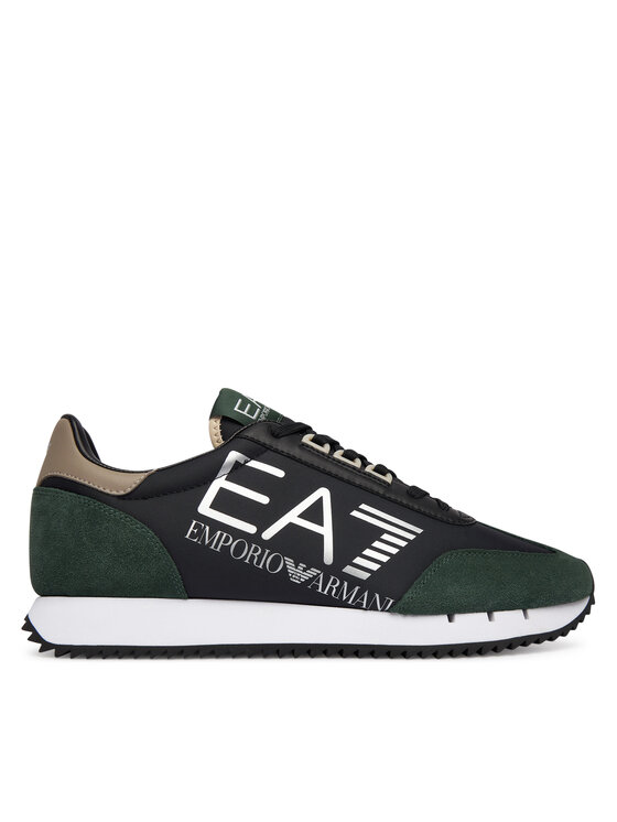 EA7 Ea7 Unısex Kalın Rahat Taban Logo Desenli Süet Detaylı Siyah-Yeşil Sneaker 7X000541 AF18609-MZ578