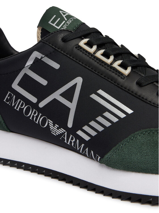 EA7 Ea7 Unısex Kalın Rahat Taban Logo Desenli Süet Detaylı Siyah-Yeşil Sneaker 7X000541 AF18609-MZ578