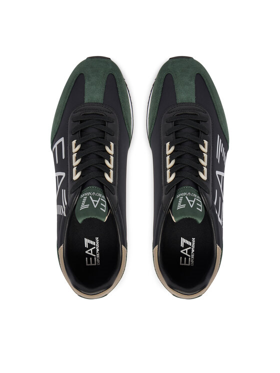 EA7 Ea7 Unısex Kalın Rahat Taban Logo Desenli Süet Detaylı Siyah-Yeşil Sneaker 7X000541 AF18609-MZ578