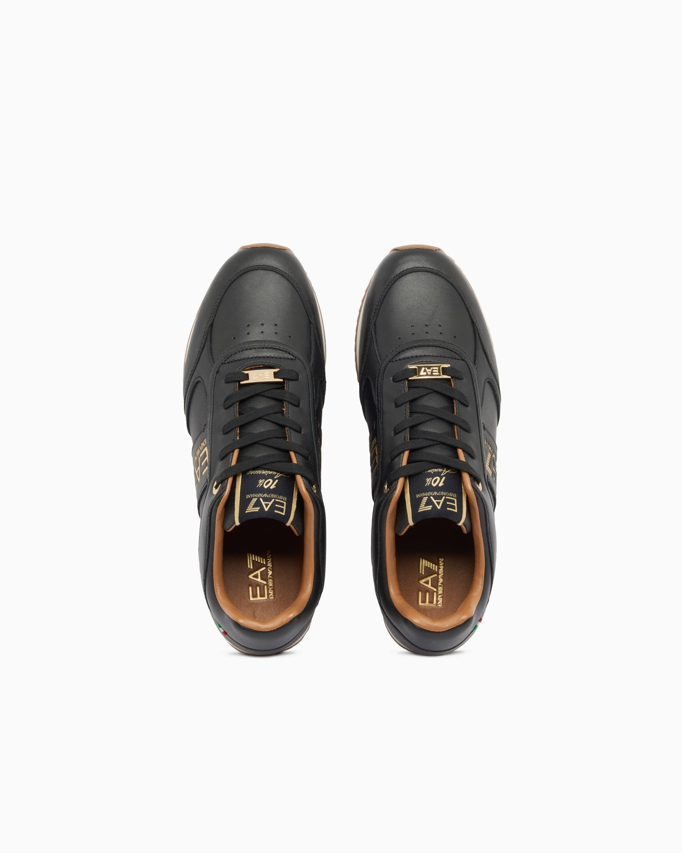 EA7 Ea7 Unısex Kartal Logo Desenli Ortopedik Tabanlı Deri Siyah - Gold Sneaker 7X000648 AF15588-MC021