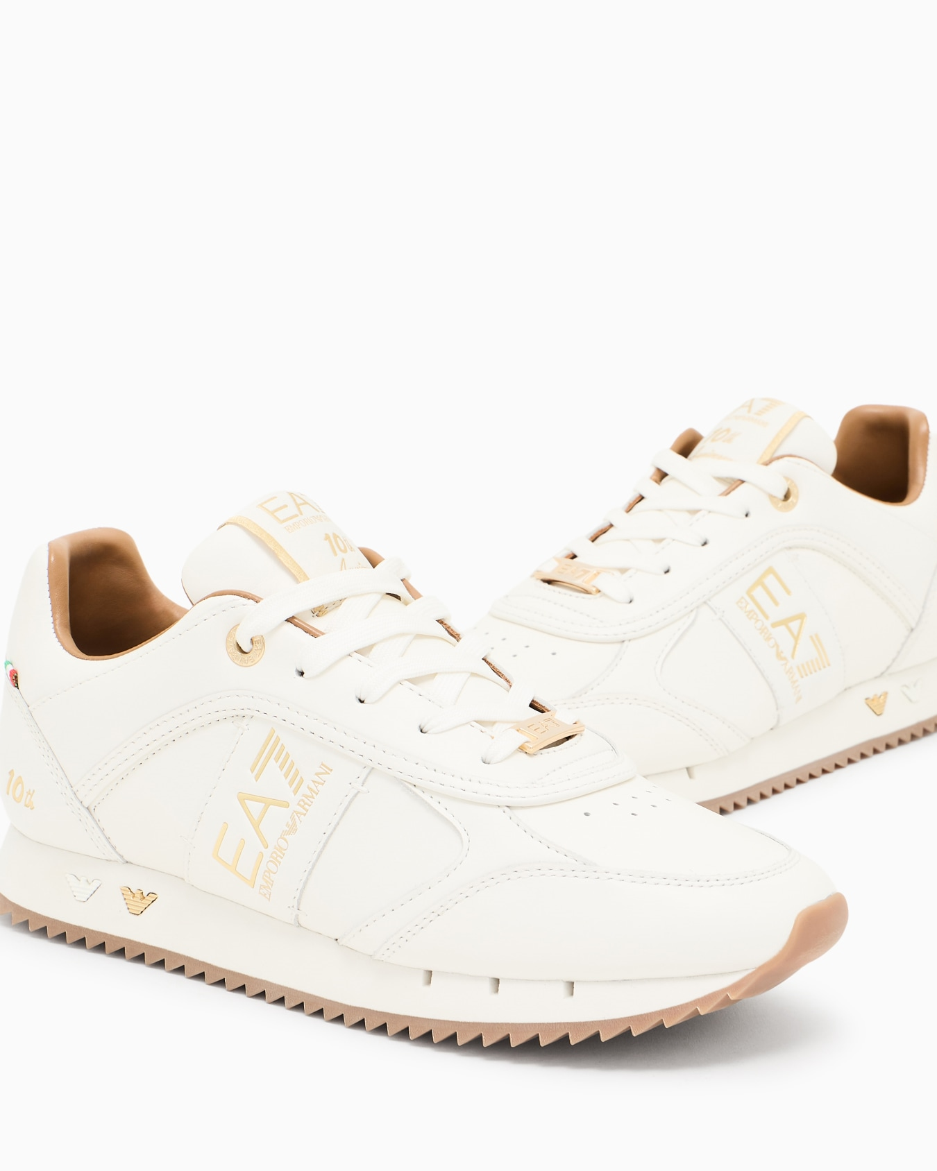 EA7 Ea7 Unısex Kartal Logo Desenli Ortopedik Tabanlı Deri Beyaz-Altın Sneaker 7X000648 AF15588-M0015